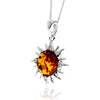 925 Steling Silver & Genuine Baltic Amber Sun with Zirconia Stones Pendant - GL2061