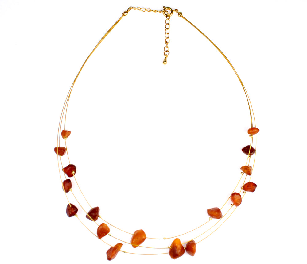 Genuine Raw Cognac Baltic Amber Beads Necklace on Stainless Steel - NE0096