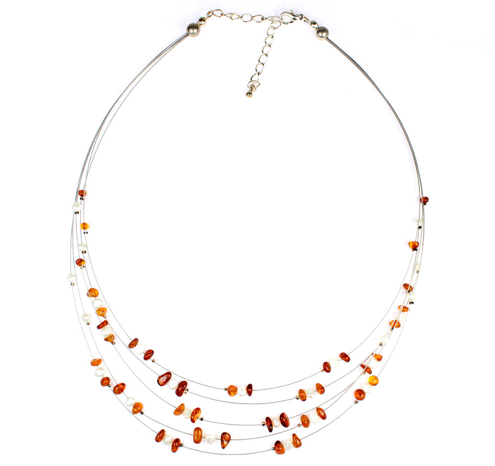 Genuine Raw Cognac Baltic Amber Beads Necklace on Stainless Steel - NE0099