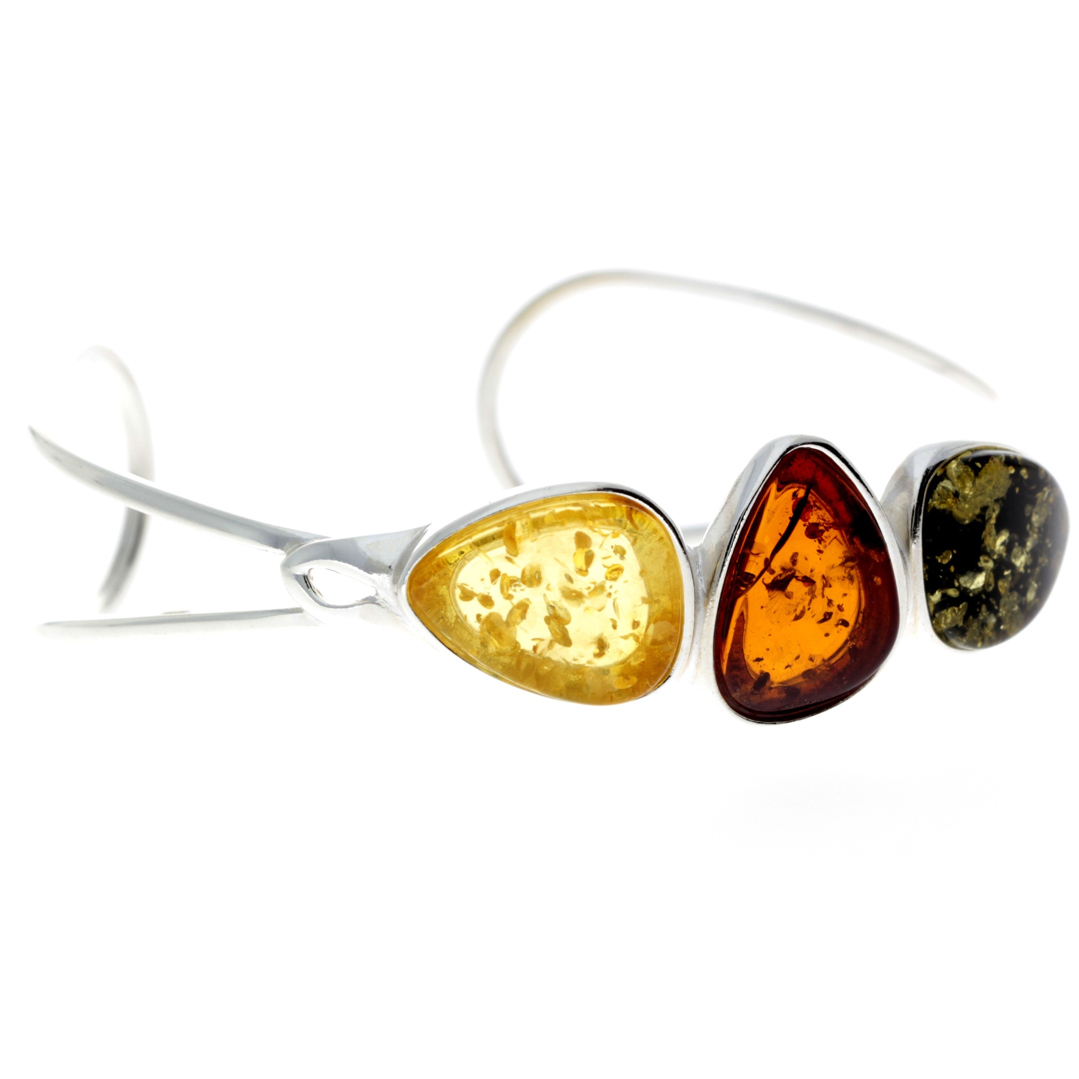 Beautiful Designer Silver Bangle with 3 Baltic Amber Cabochons - GL526