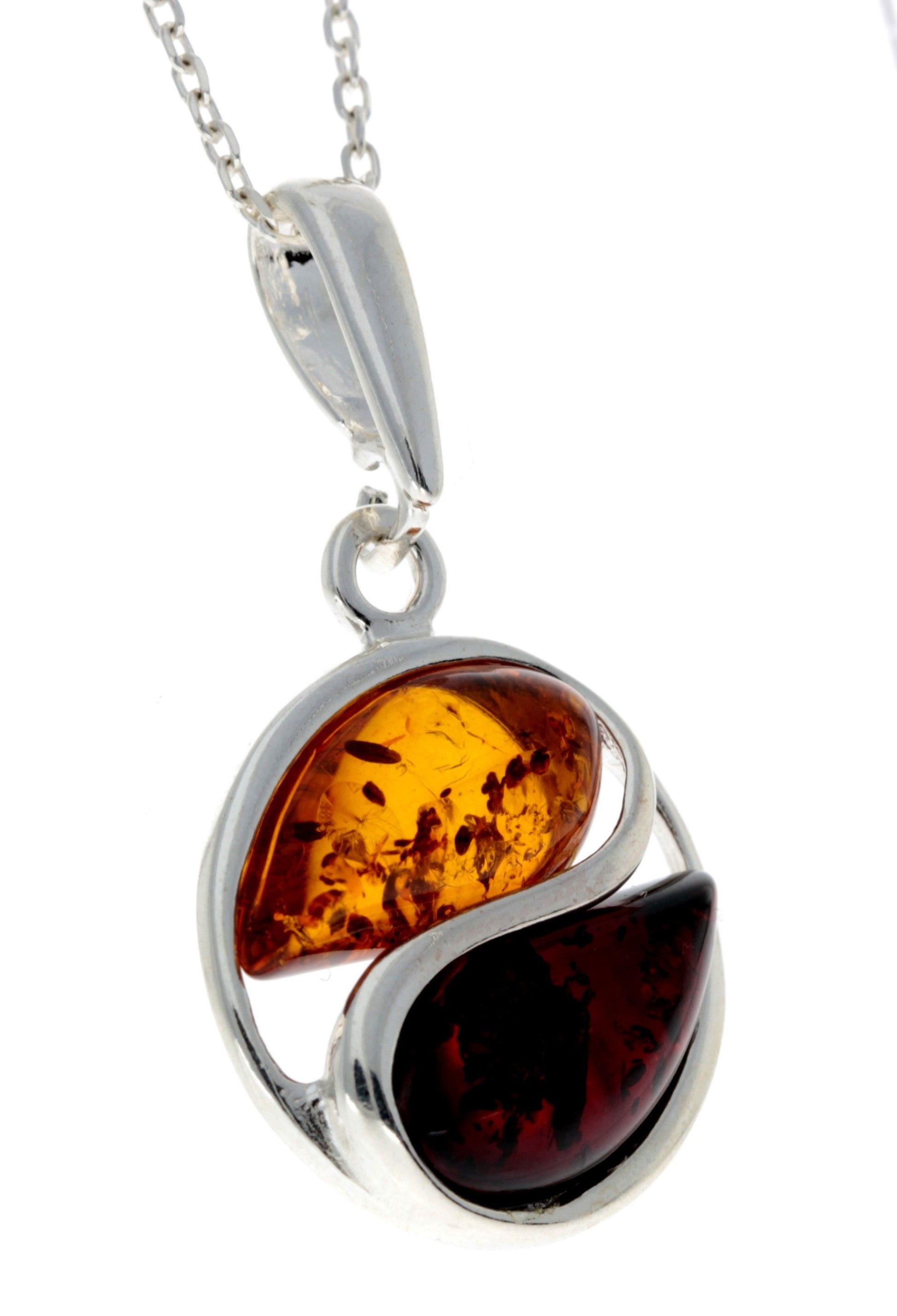 925 Sterling Silver & Genuine Baltic Amber Yin Yang Powerful Pendant - GL297A