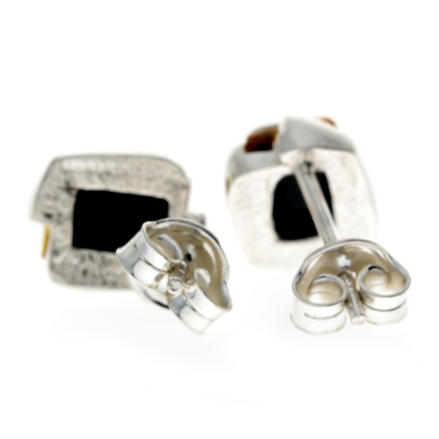 925 Sterling Silver & Genuine Baltic Amber Classic Rectangular Studs Earrings - K017