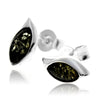 925 Sterling Silver & Genuine Baltic Amber Classic Oval Studs Earrings - 5283