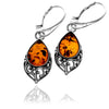 925 Sterling Silver & Genuine Baltic Amber Modern Drop Earrings - 8457