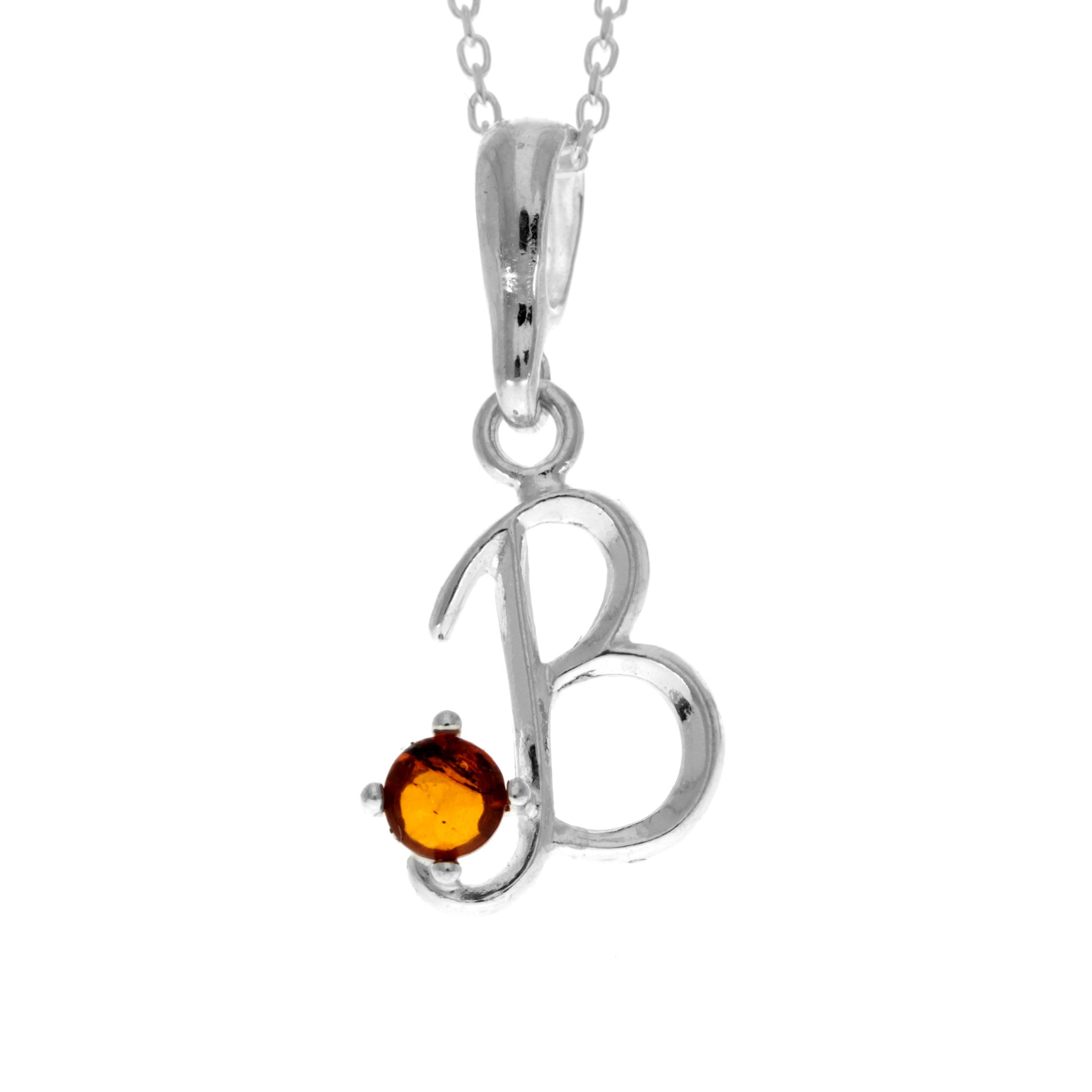 925 Sterling Silver & Genuine Baltic Amber Initials Alphabet Letters Pendant - AP