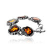 925 Sterling Silver & Genuine Cognac Baltic Amber Exclusive Unique Link Bracelet - BT0199