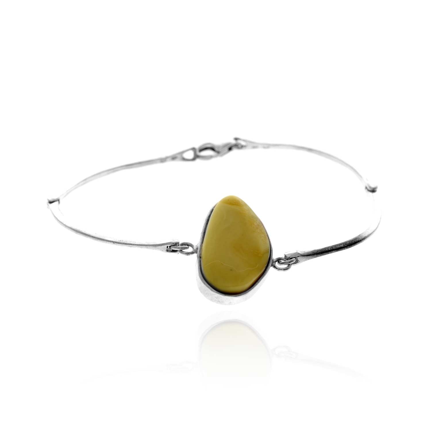 925 Sterling Silver & Genuine Lemon Baltic Amber Exclusive Unique Link Bracelet - BT0211