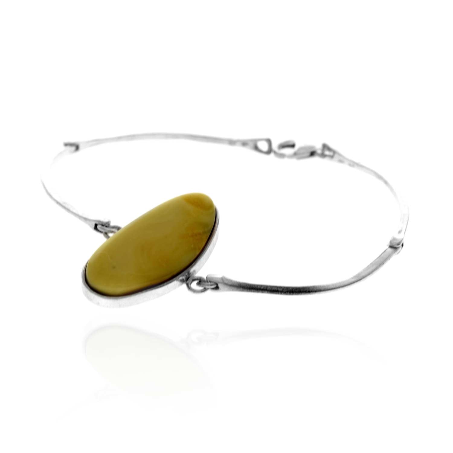 925 Sterling Silver & Genuine Lemon Baltic Amber Exclusive Unique Link Bracelet - BT0211
