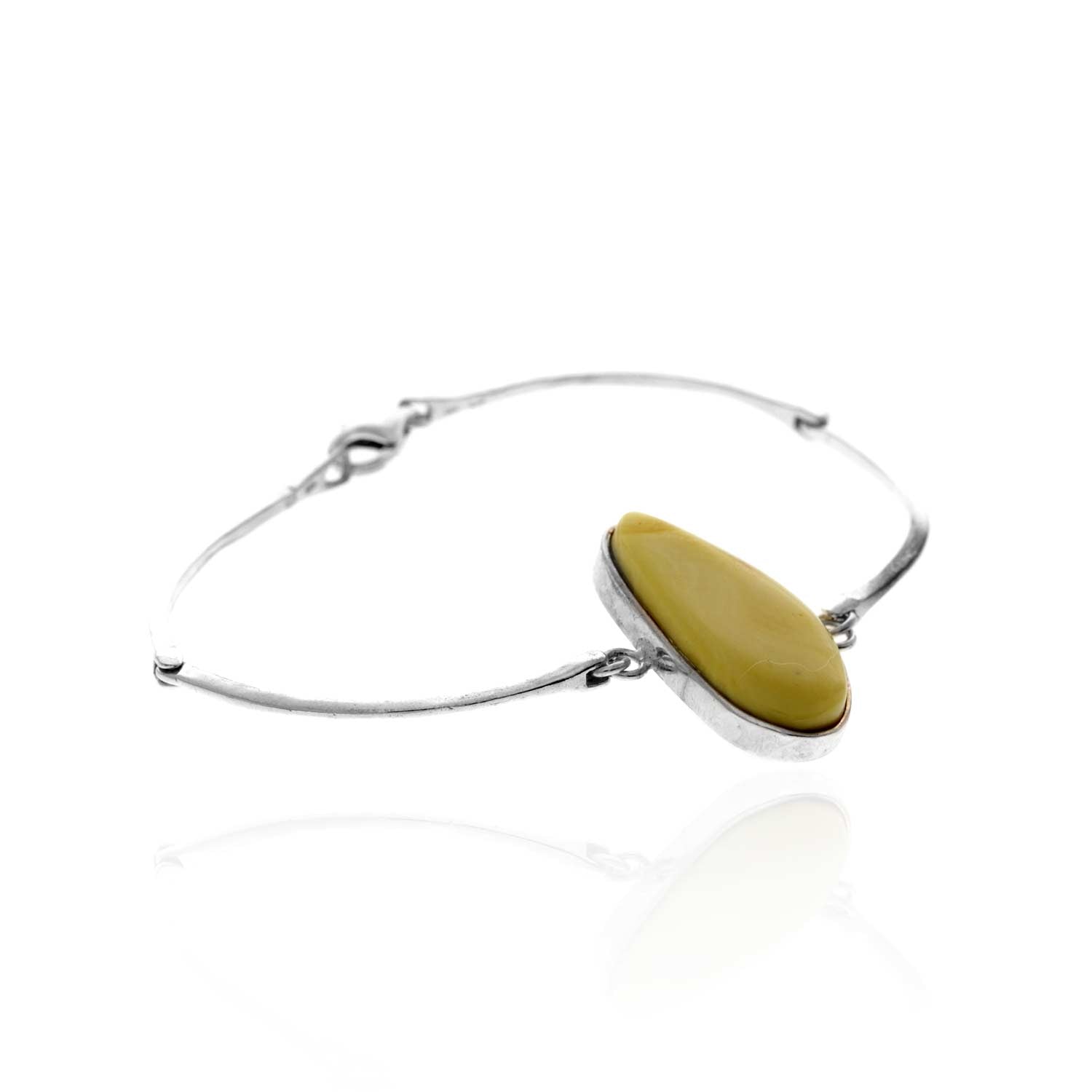 925 Sterling Silver & Genuine Lemon Baltic Amber Exclusive Unique Link Bracelet - BT0211