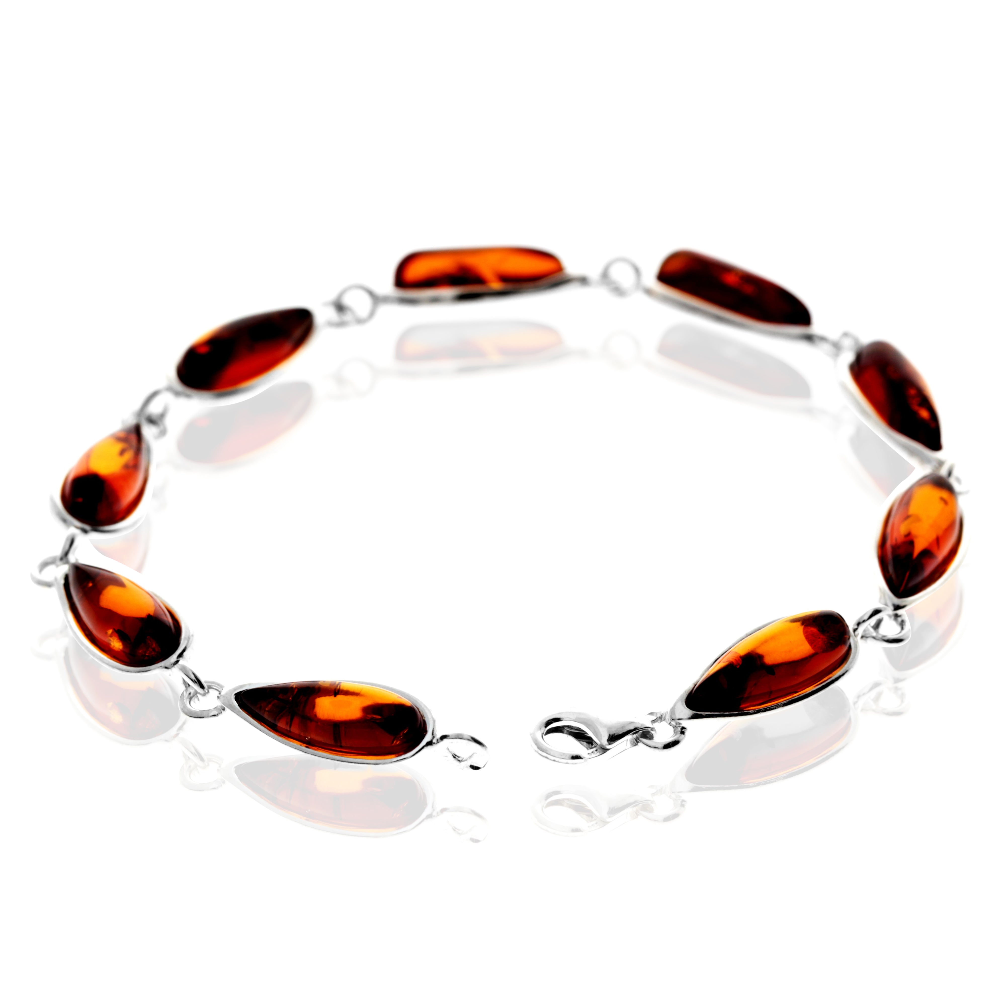 925 Sterling Silver & Genuine Baltic Amber Classic Link Bracelet - G502