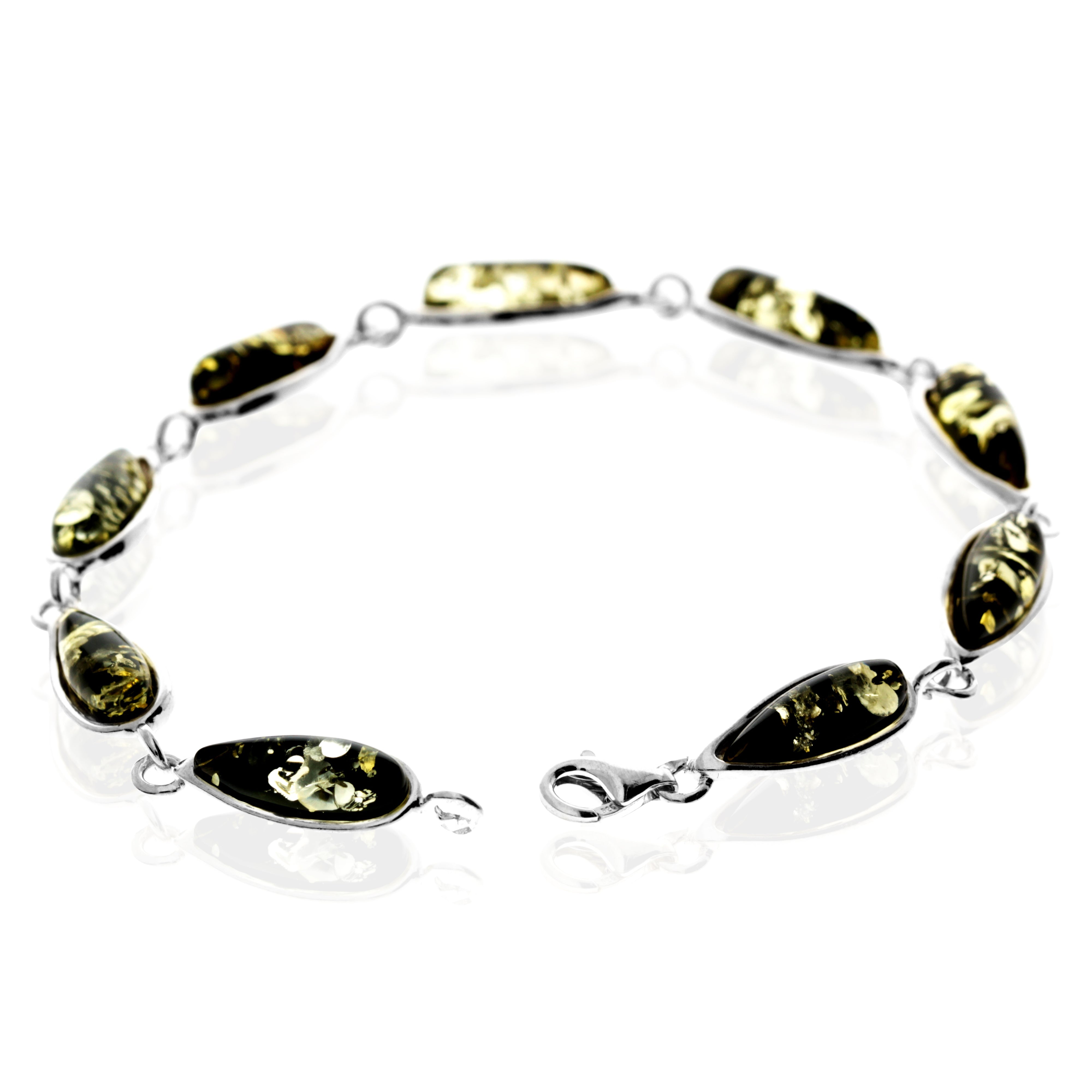 925 Sterling Silver & Genuine Baltic Amber Classic Link Bracelet - G502