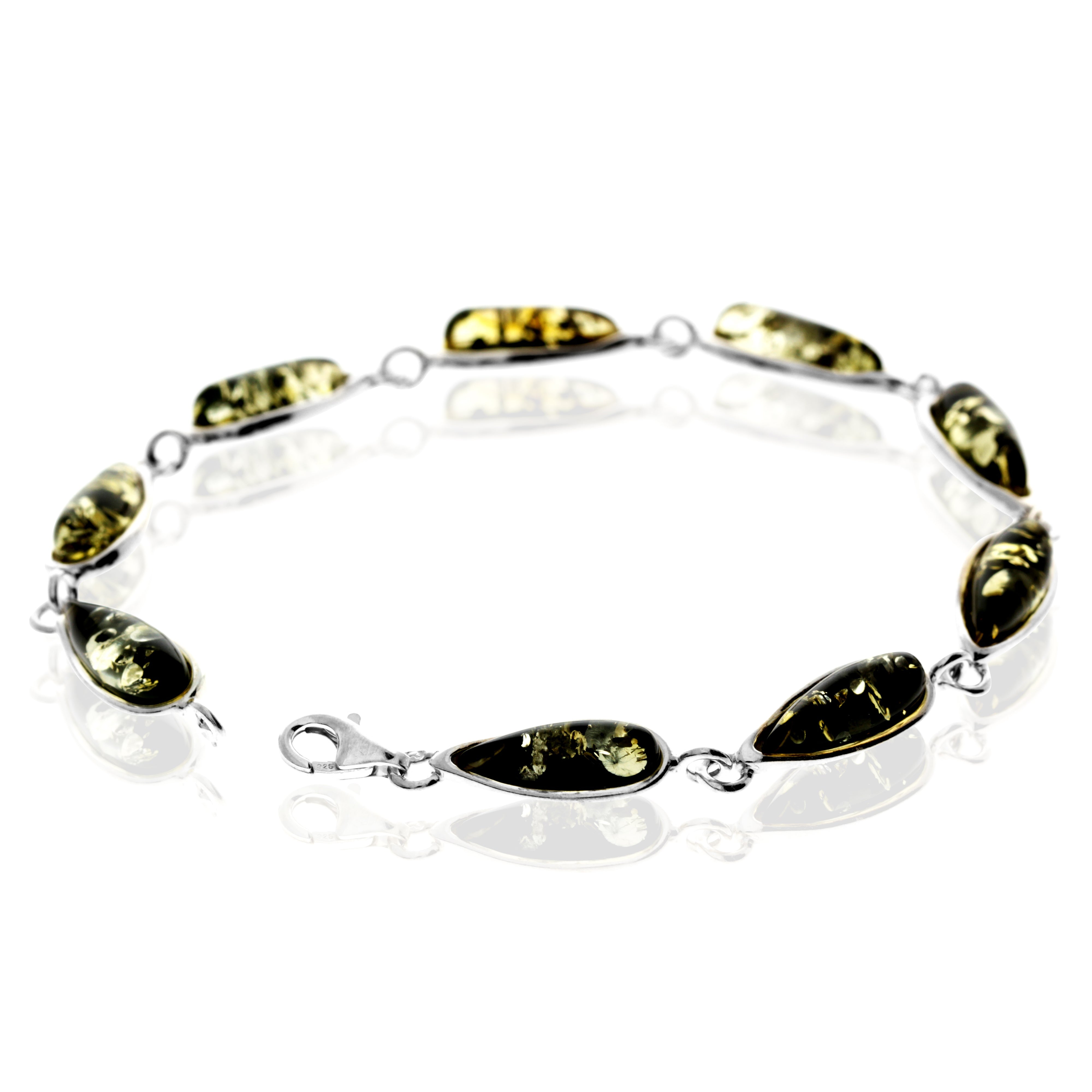 925 Sterling Silver & Genuine Baltic Amber Classic Link Bracelet - G502