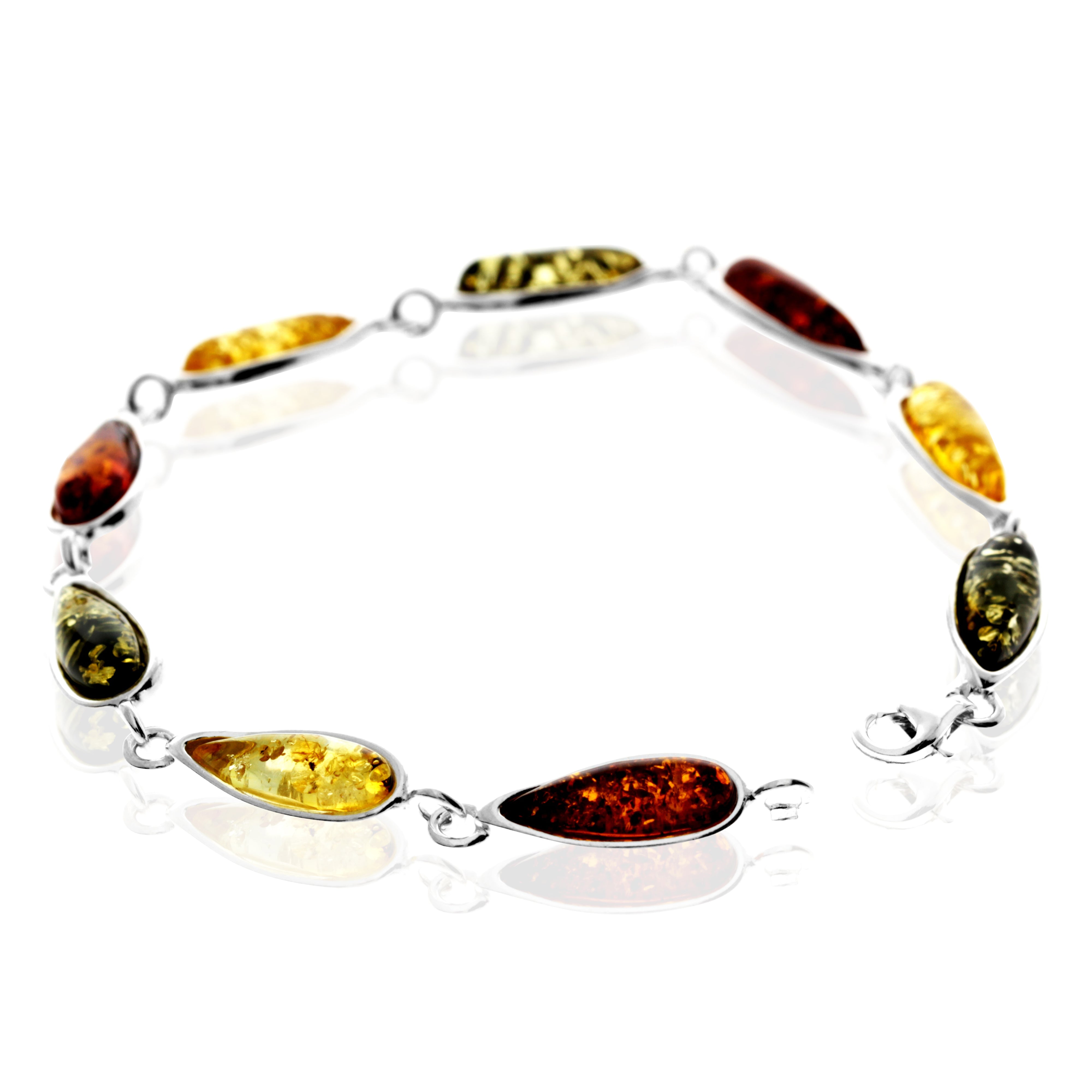 925 Sterling Silver & Genuine Baltic Amber Classic Link Bracelet - G502