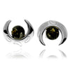 925 Sterling Silver & Genuine Baltic Amber Classic Half Moon Studs Earrings - GL1023