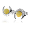 925 Sterling Silver & Genuine Baltic Amber Classic Half Moon Studs Earrings - GL1023