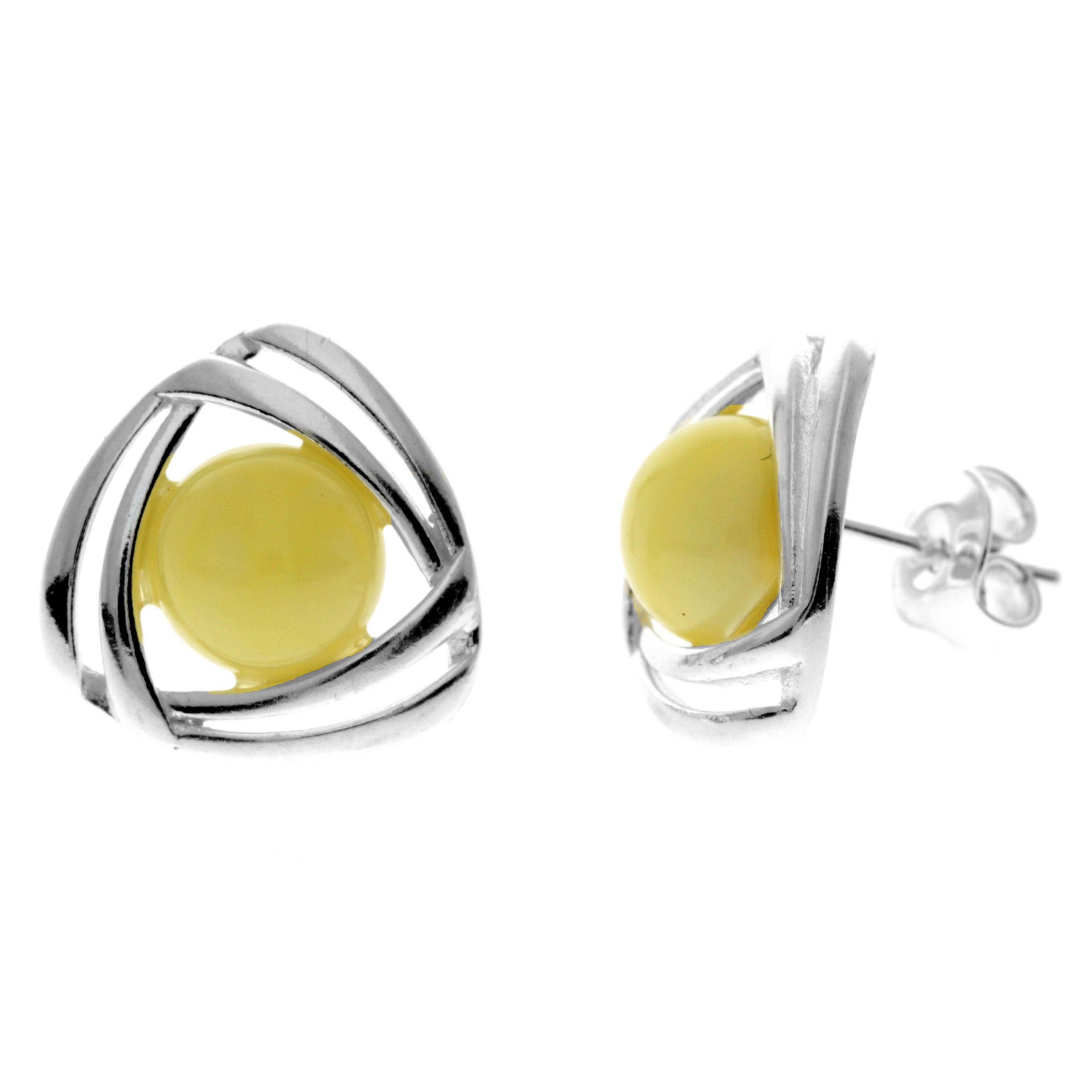 925 Sterling Silver & Baltic Amber Modern Celtic Studs Earrings - GL1032