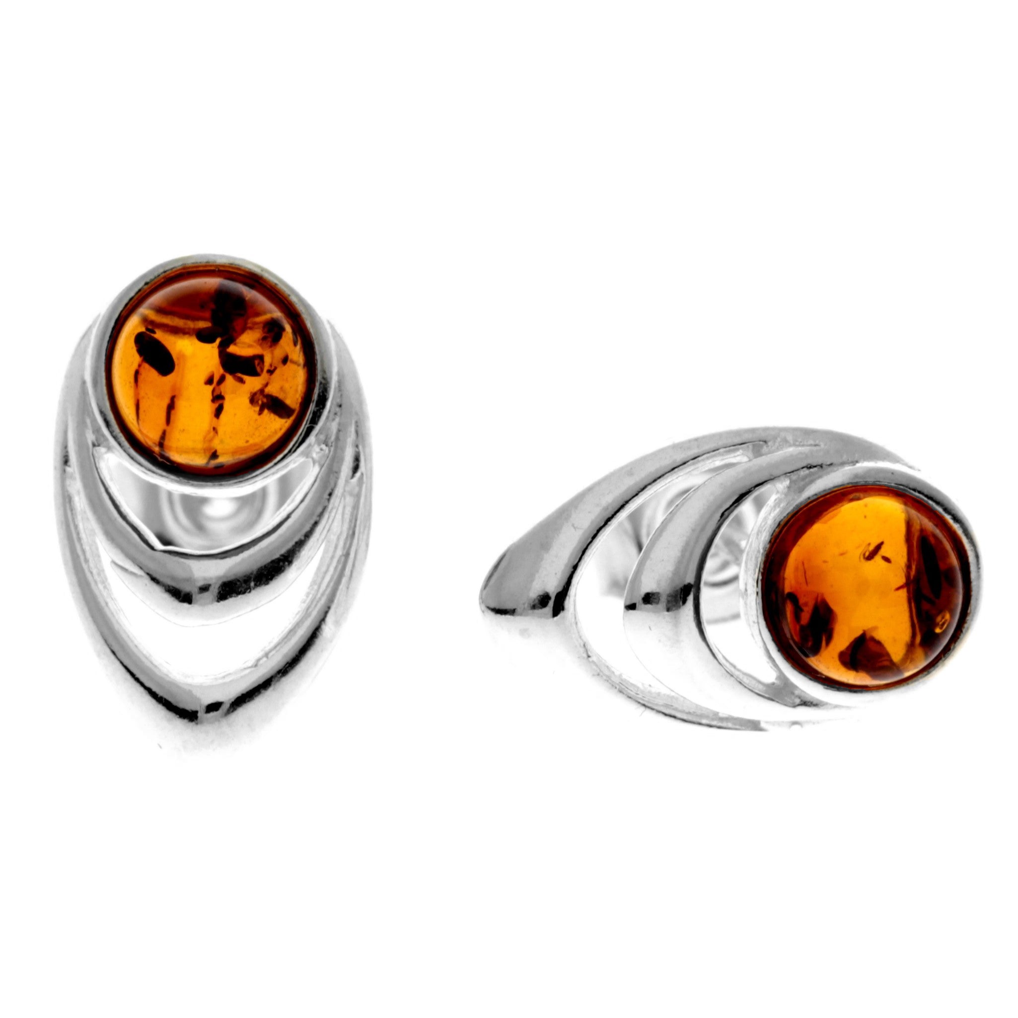 925 Sterling Silver & Baltic Amber Modern Studs Earrings - GL1033