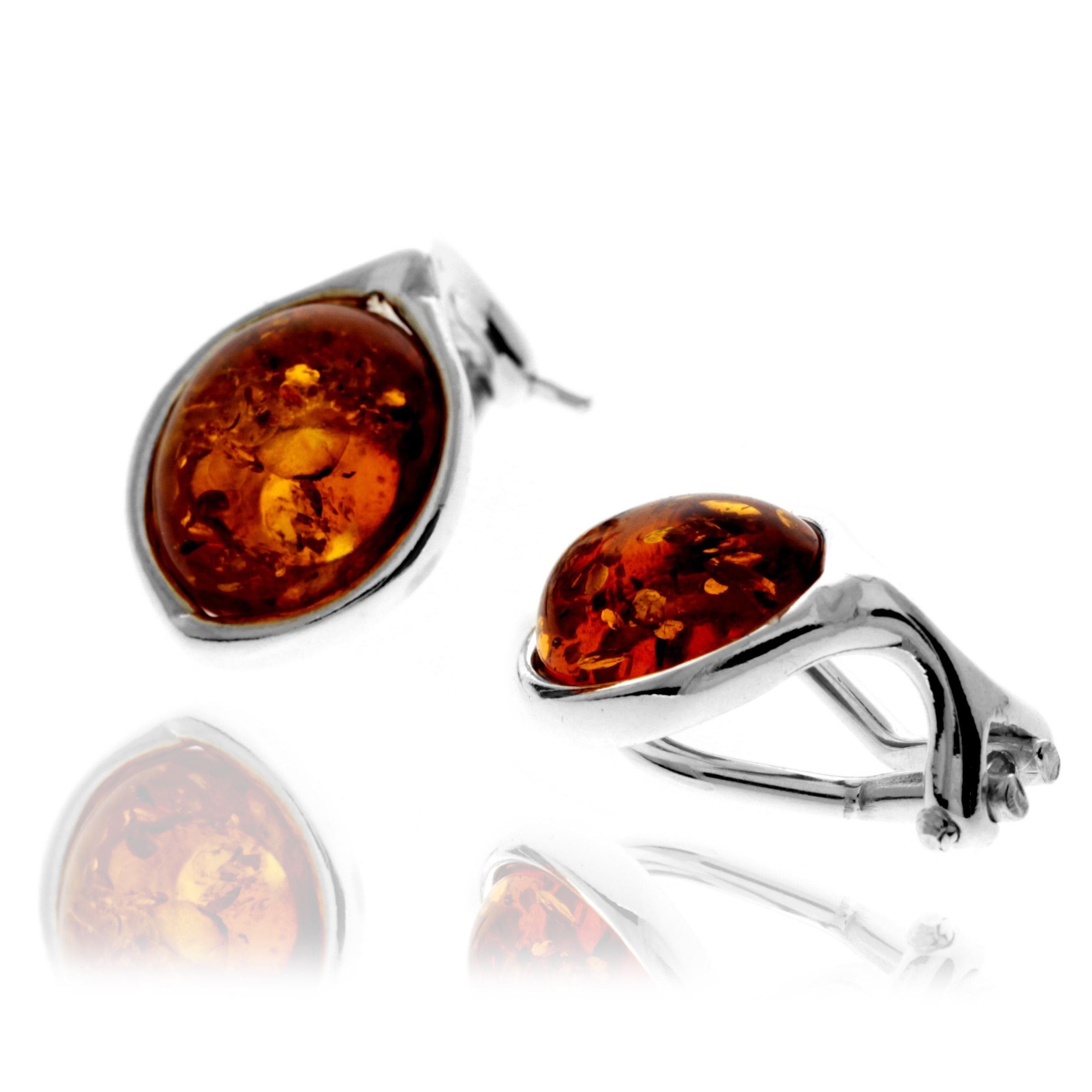 925 Sterling Silver & Genuine Baltic Amber Classic Round Clip on earrings - GL1036