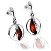 925 Sterling Silver & Genuine Baltic Amber Modern Drop Earrings - GL1037