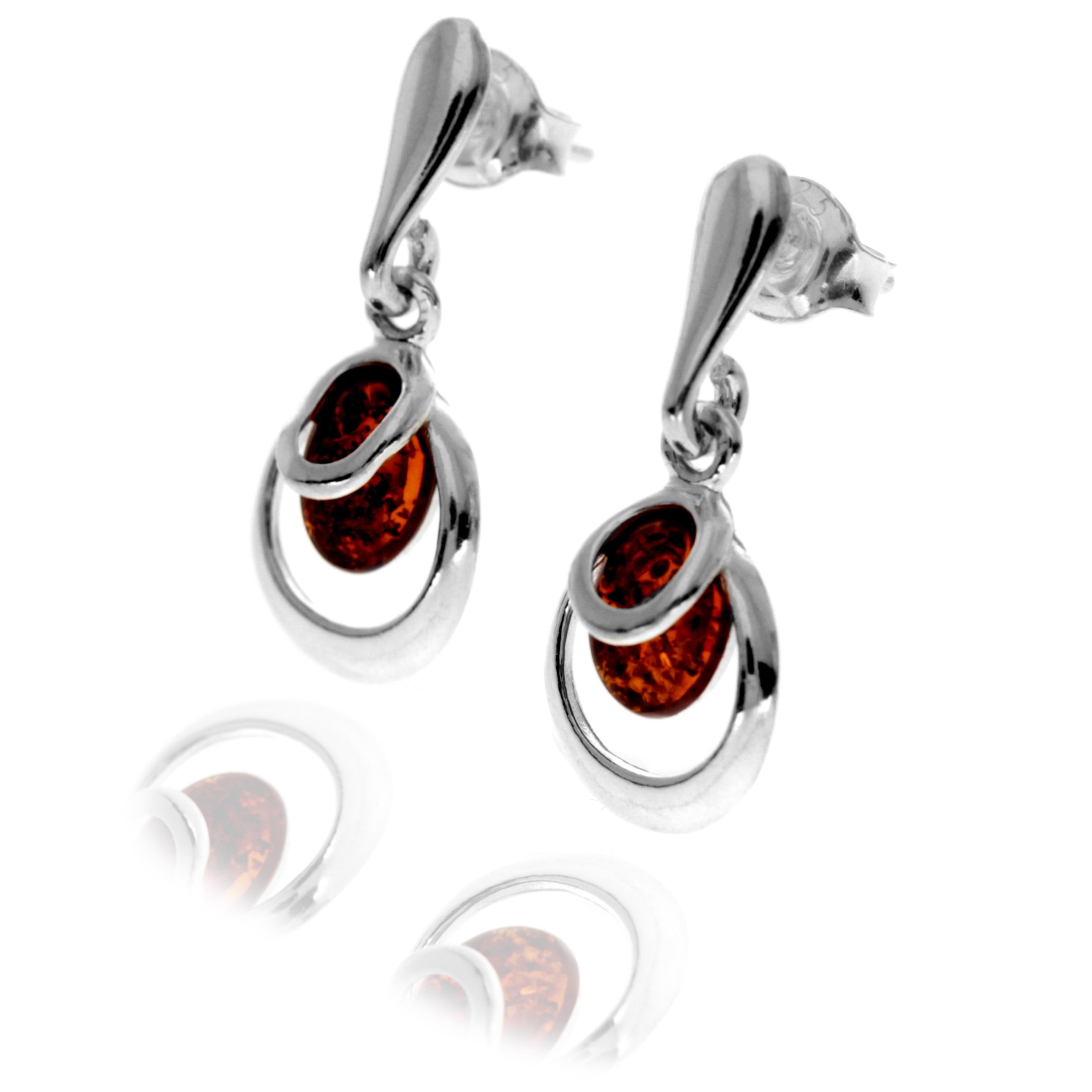 925 Sterling Silver & Genuine Baltic Amber Modern Drop Earrings - GL1041