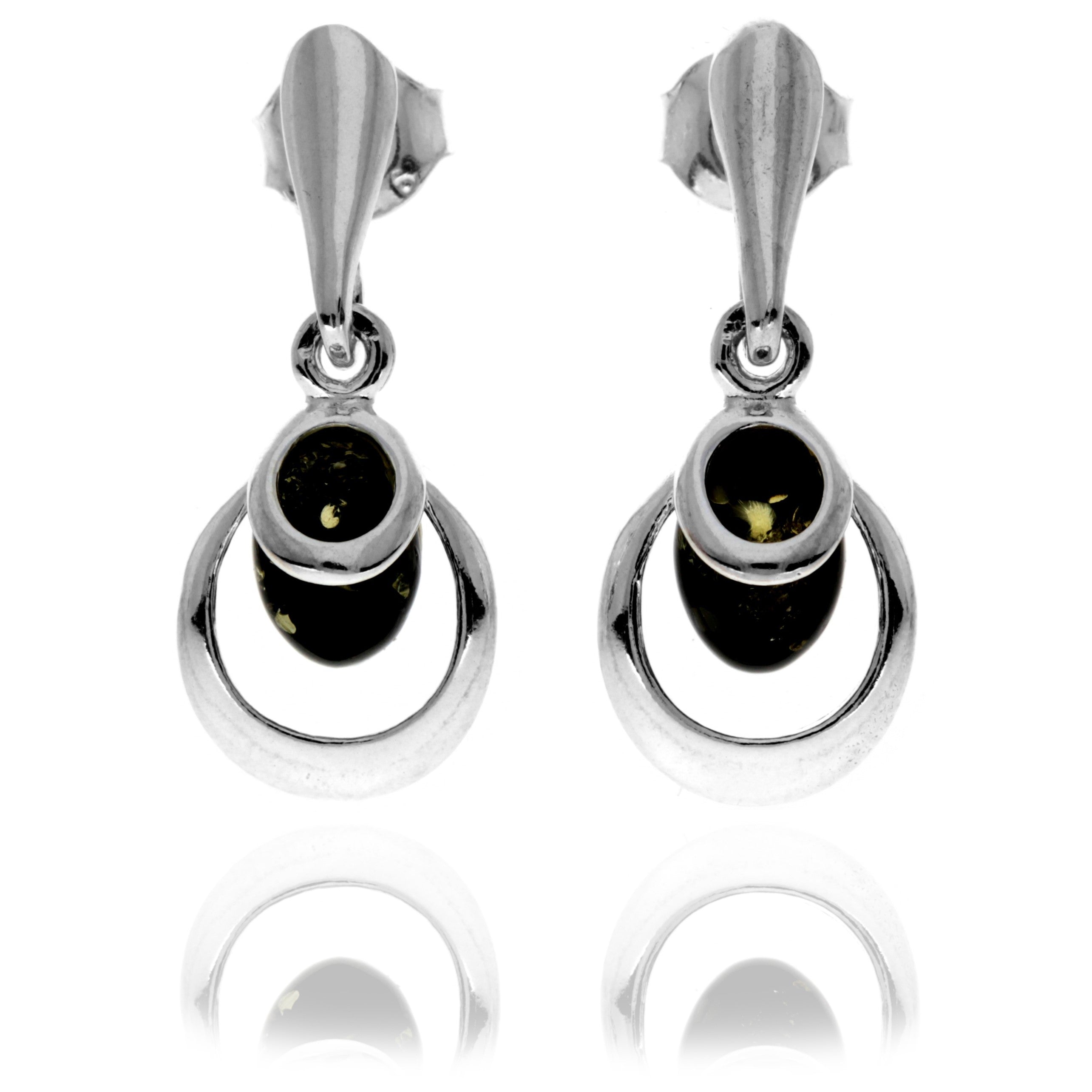 925 Sterling Silver & Genuine Baltic Amber Modern Drop Earrings - GL1041