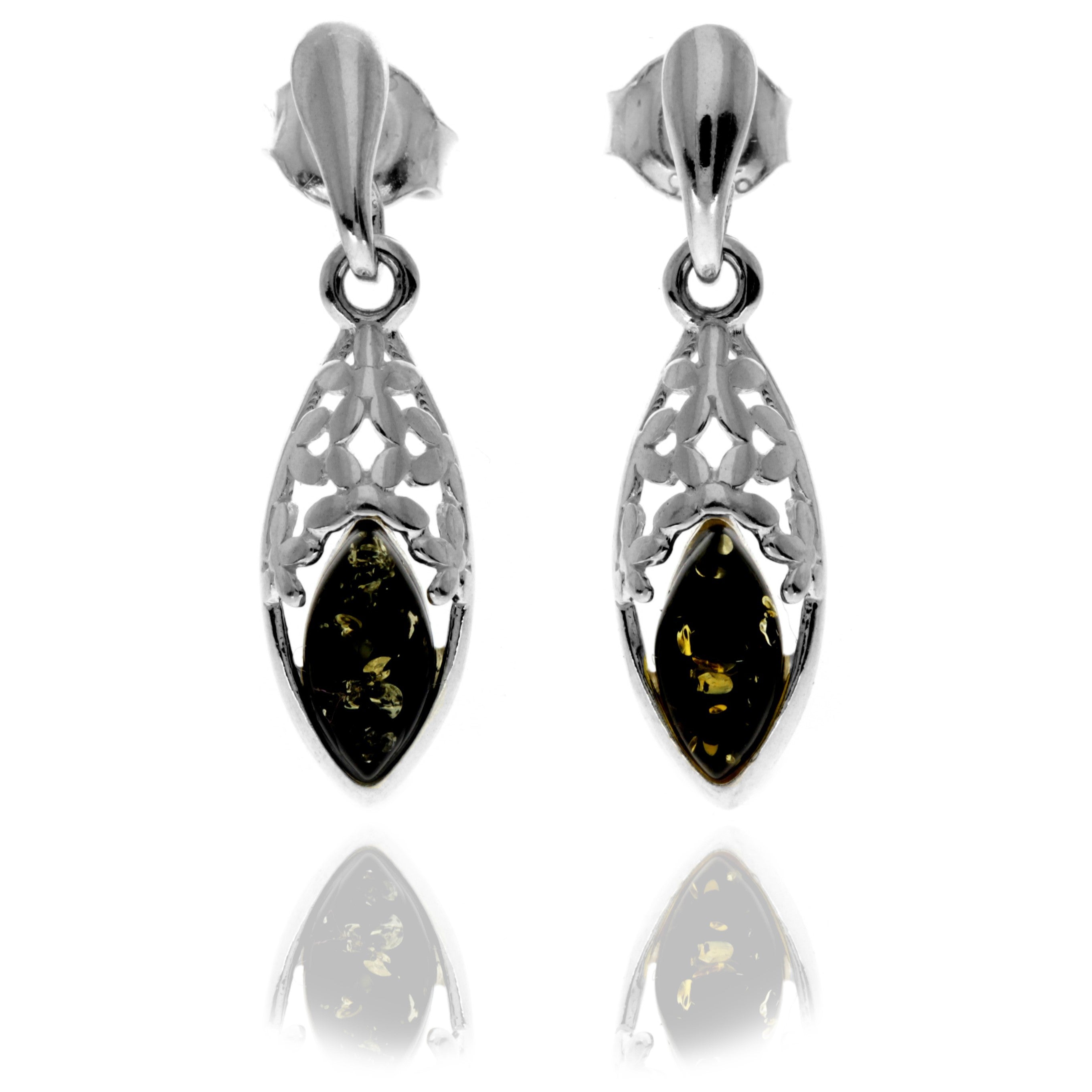 925 Sterling Silver & Genuine Baltic Amber Modern Drop Earrings - GL1042