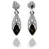 925 Sterling Silver & Genuine Baltic Amber Modern Drop Earrings - GL1042