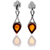 925 Sterling Silver & Genuine Baltic Amber Modern Drop Earrings - GL1043