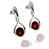 925 Sterling Silver & Genuine Baltic Amber Modern Drop Earrings - GL1045