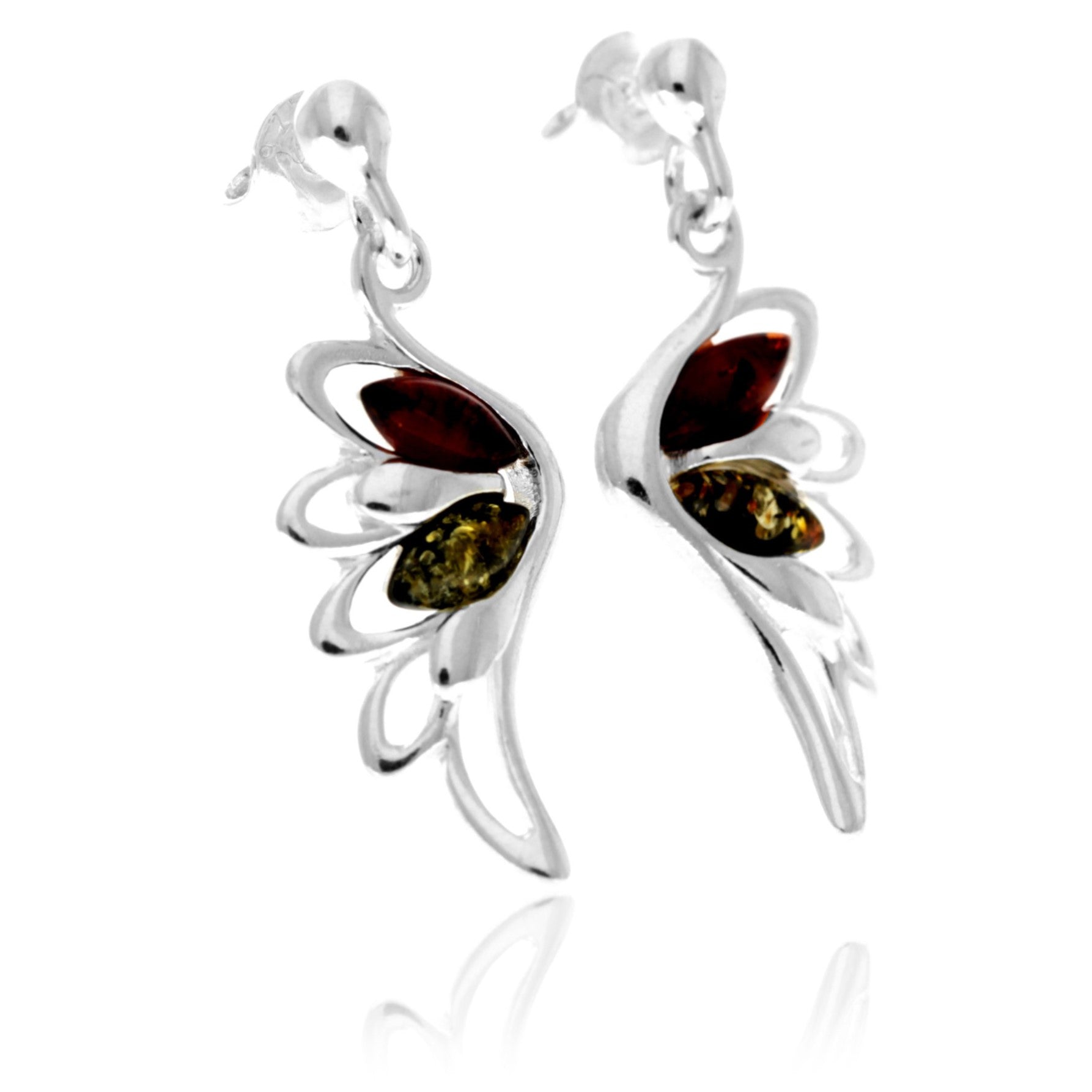 925 Sterling Silver & Baltic Amber Angel Wings Drop Earrings GL148