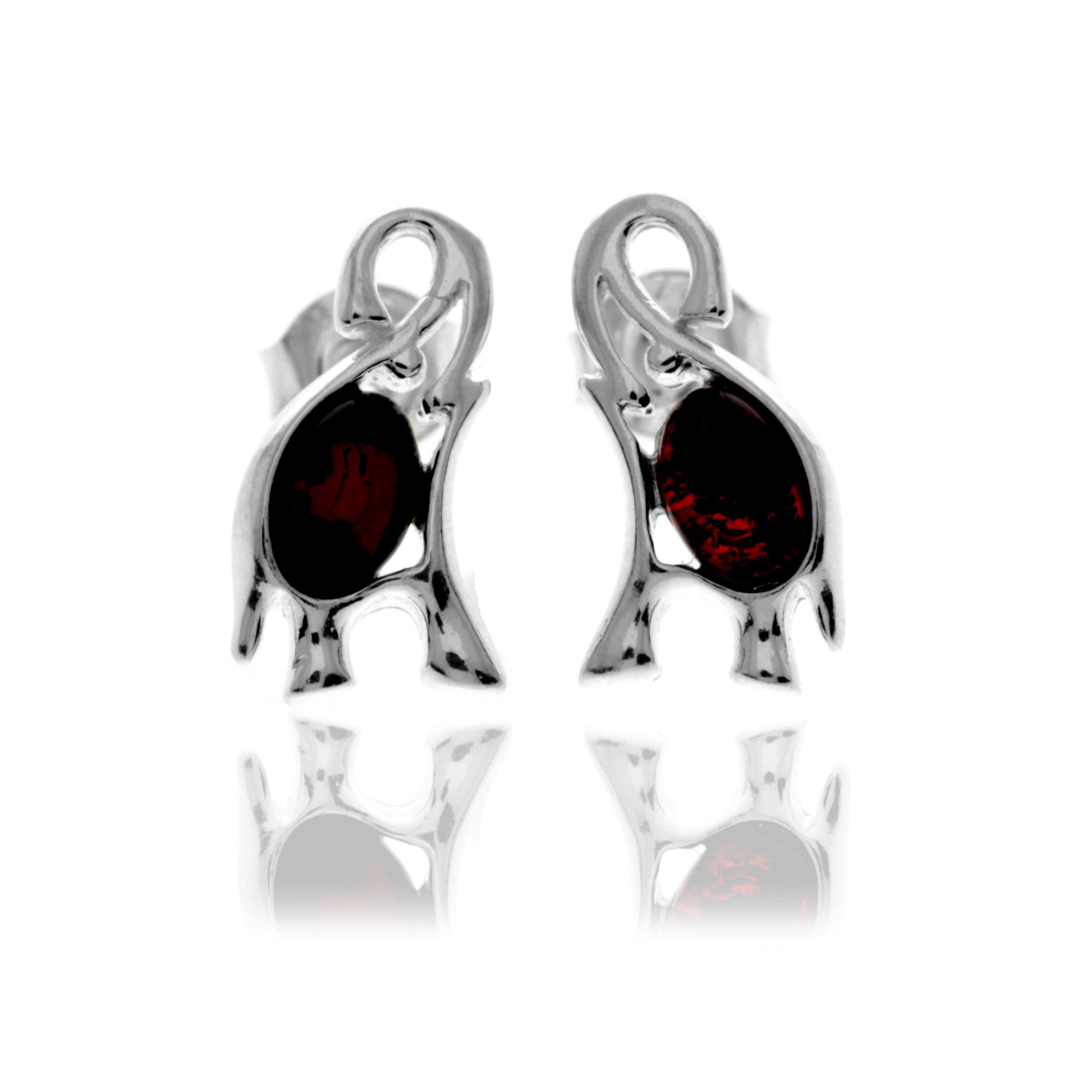 925 Sterling Silver & Baltic Amber Elephant Stud Earrings - GL176