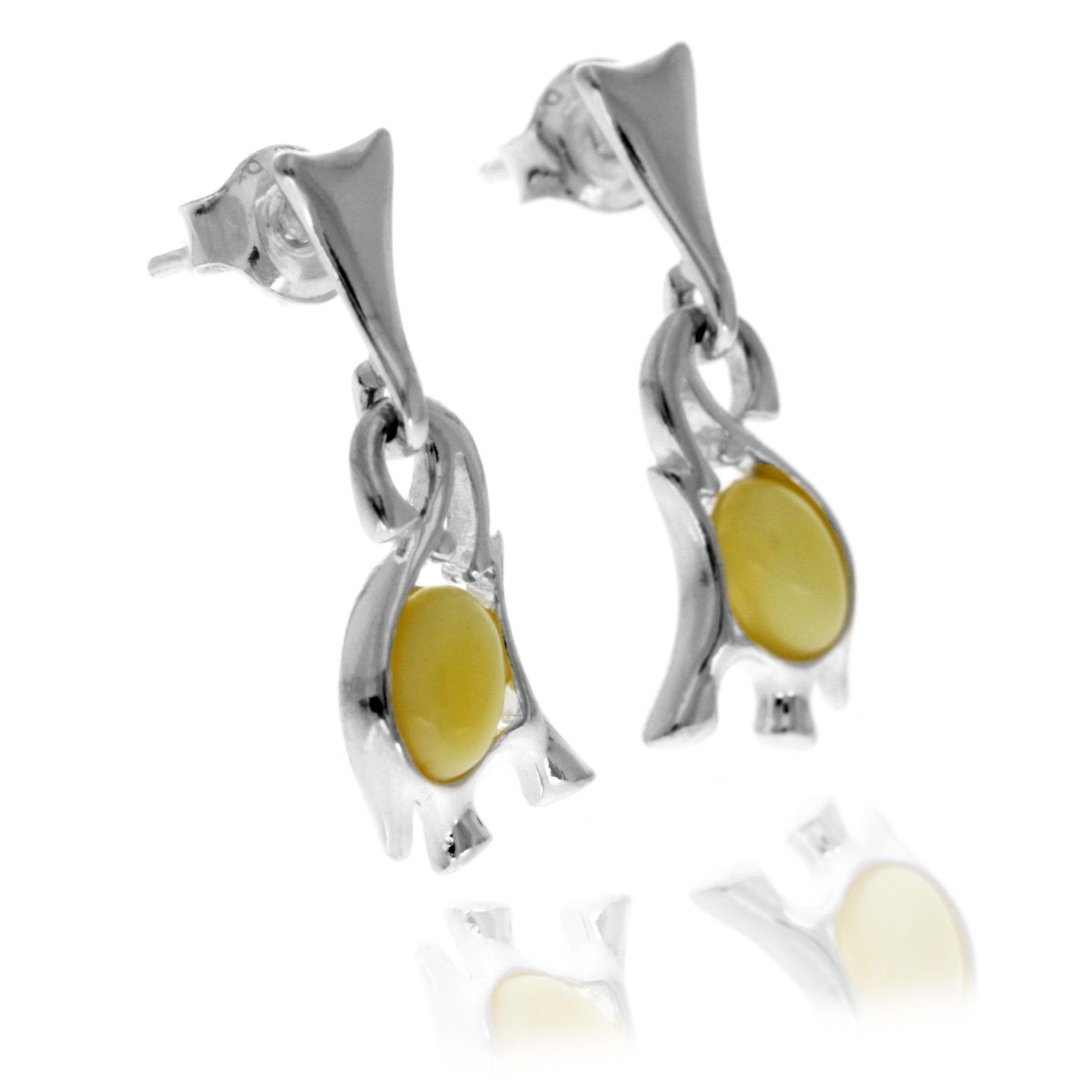 925 Sterling Silver & Baltic Amber Elephant Stud Earrings - GL176