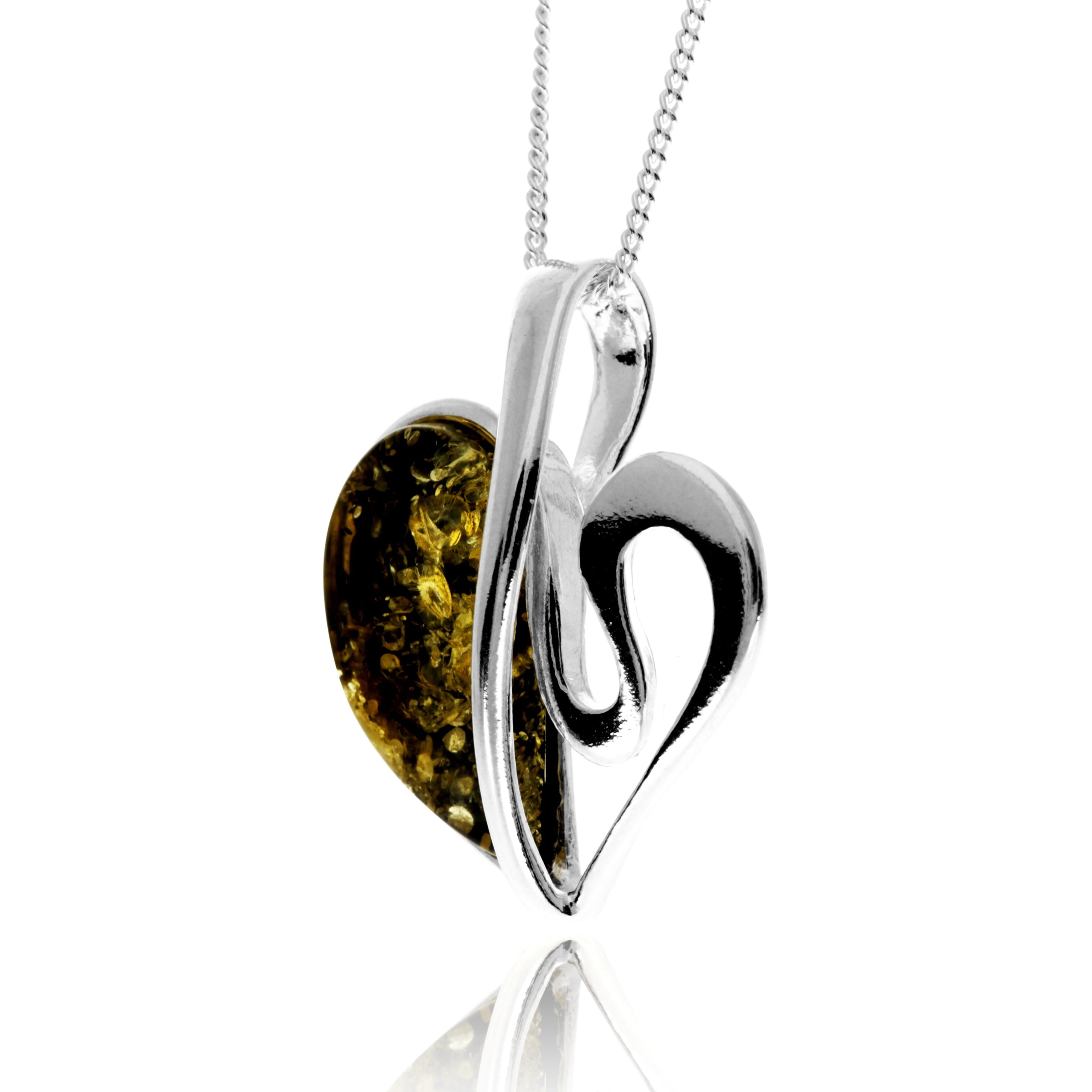 925 Sterling Silver & Baltic Amber Modern Heart Pendant - GL2015