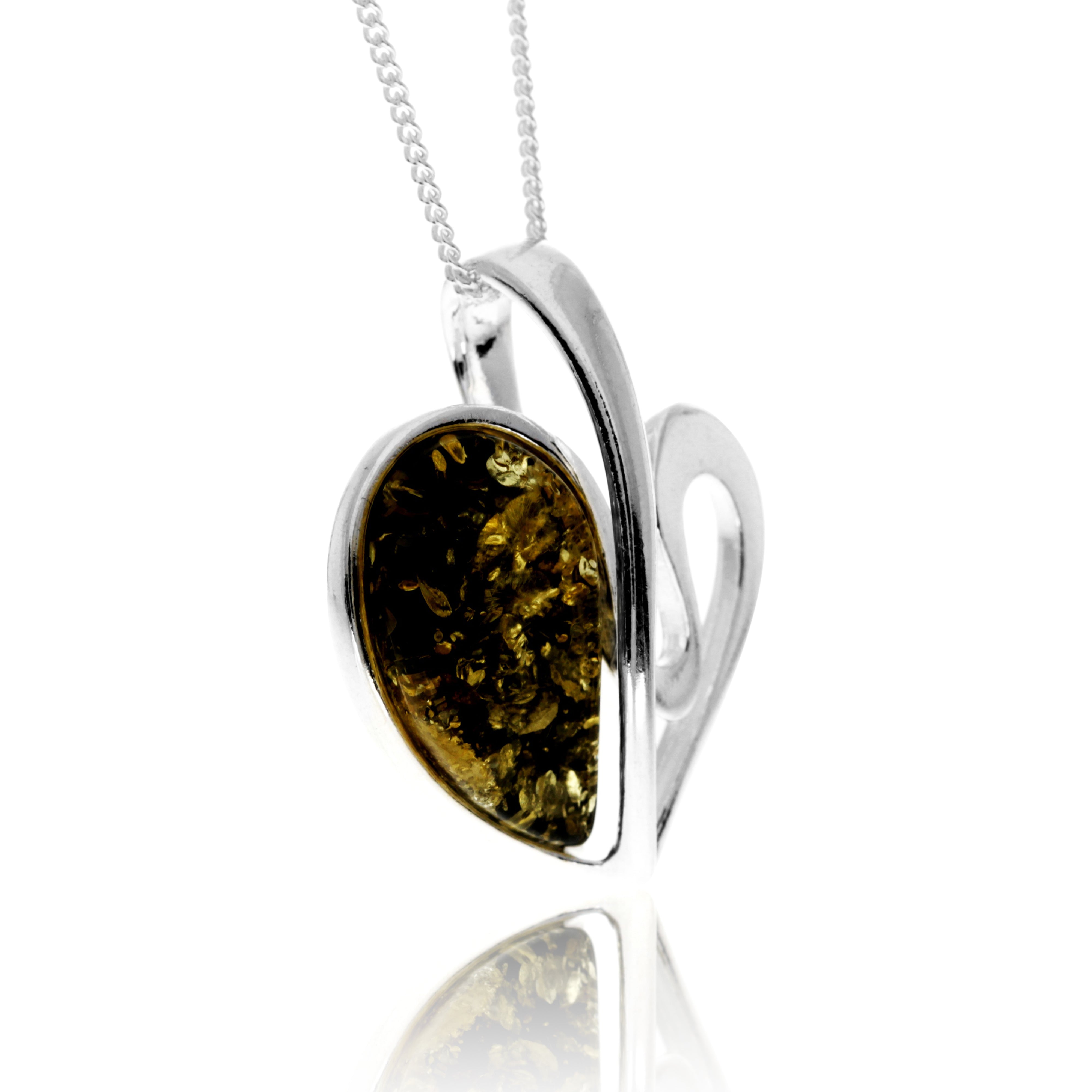 925 Sterling Silver & Baltic Amber Modern Heart Pendant - GL2015