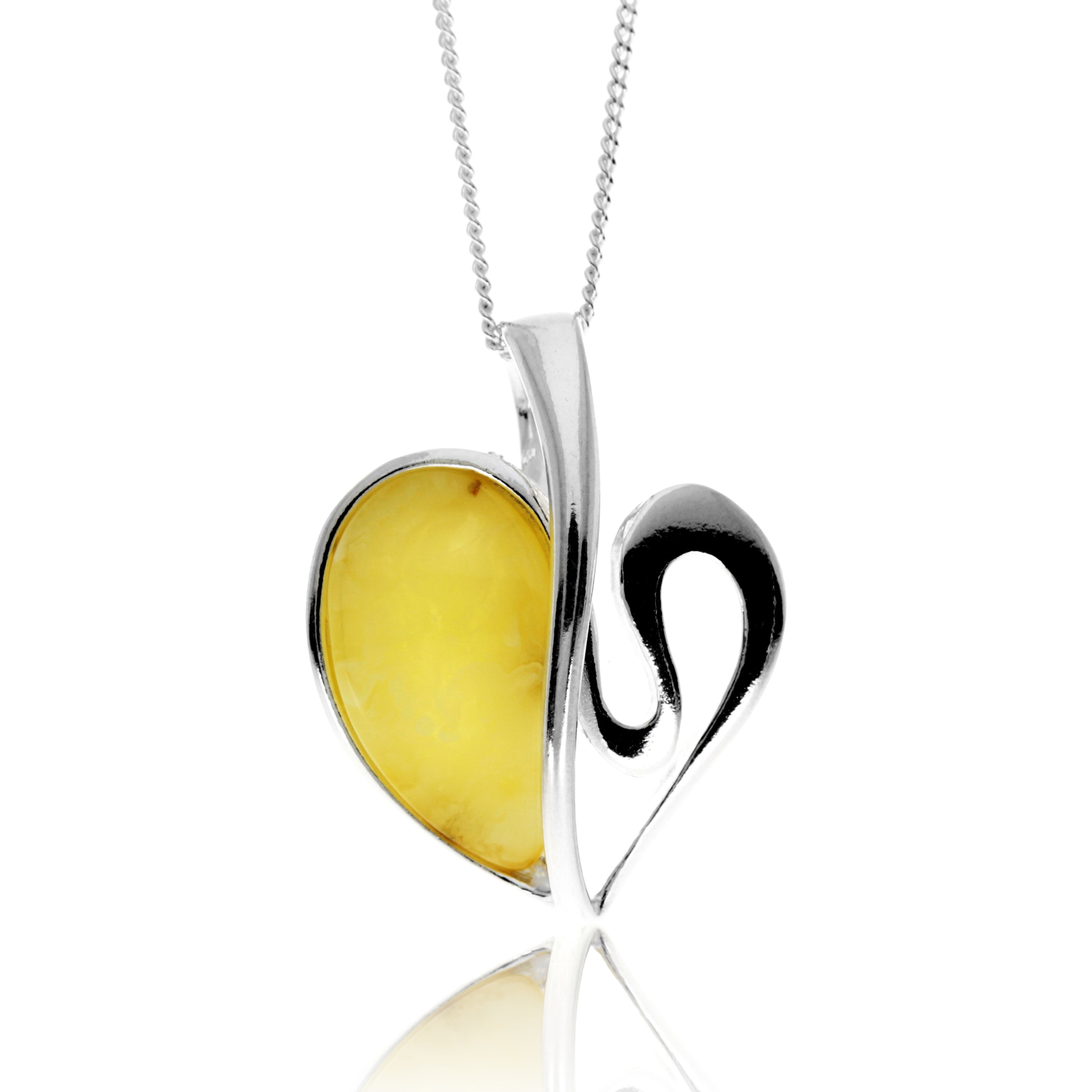 925 Sterling Silver & Baltic Amber Modern Heart Pendant - GL2015