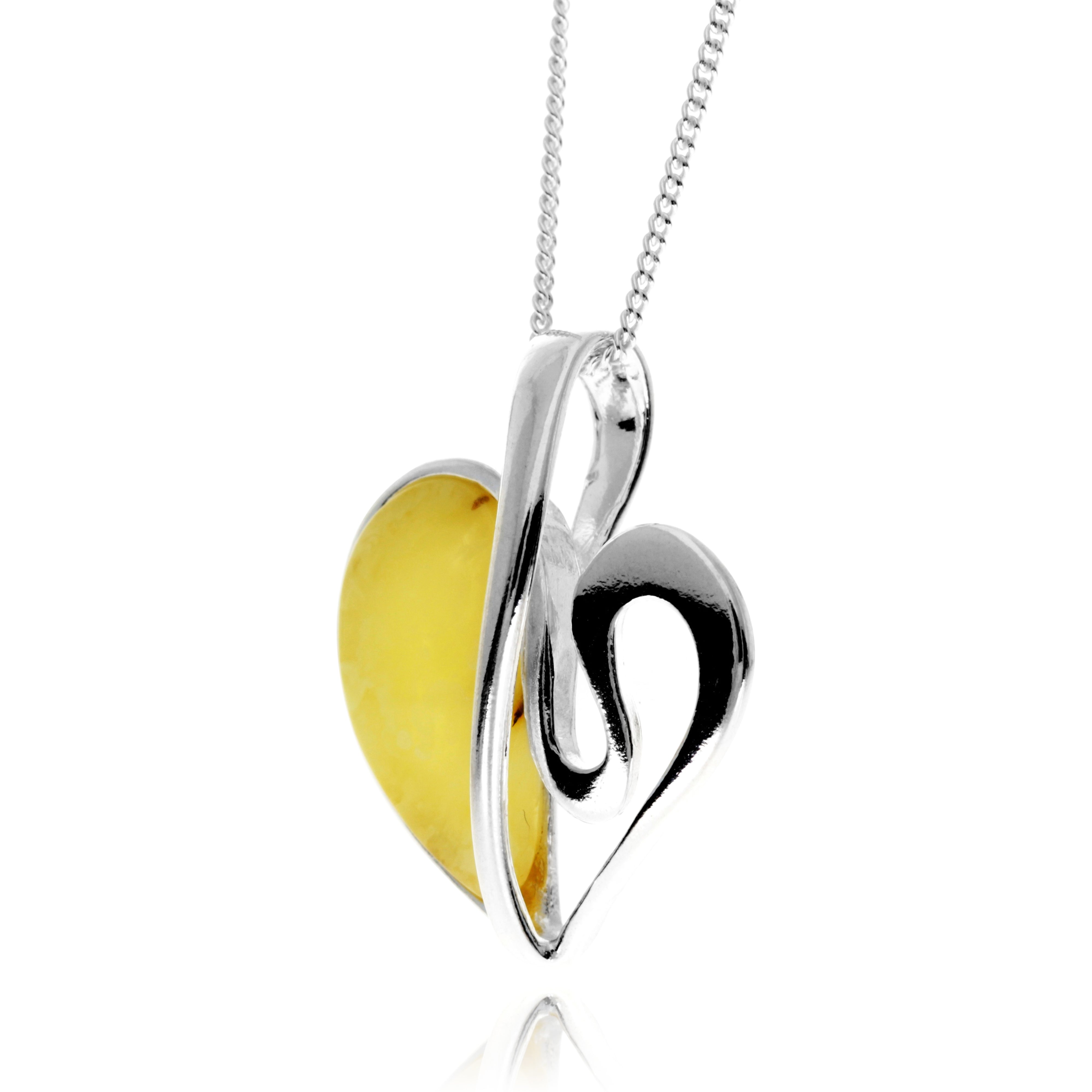 925 Sterling Silver & Baltic Amber Modern Heart Pendant - GL2015