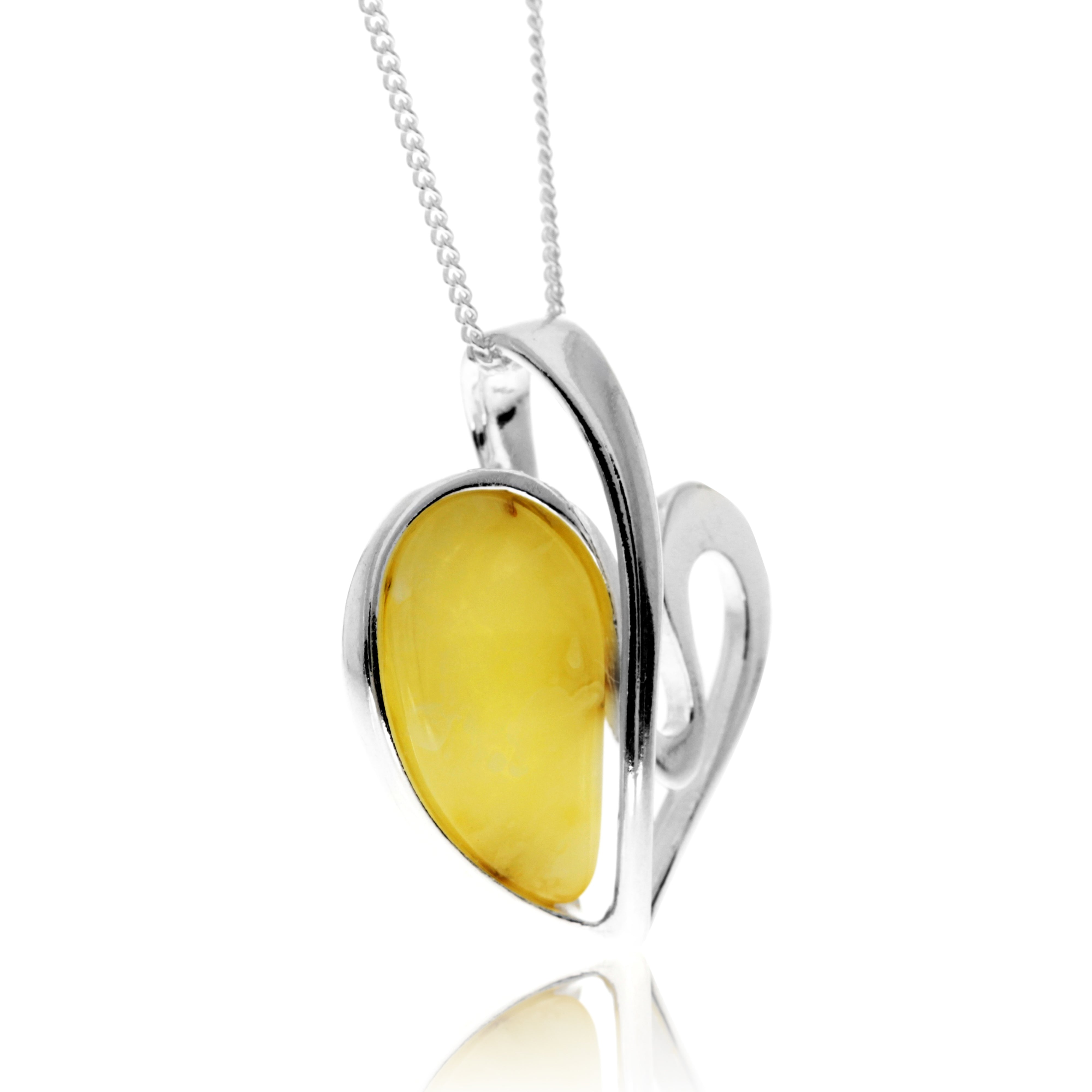 925 Sterling Silver & Baltic Amber Modern Heart Pendant - GL2015