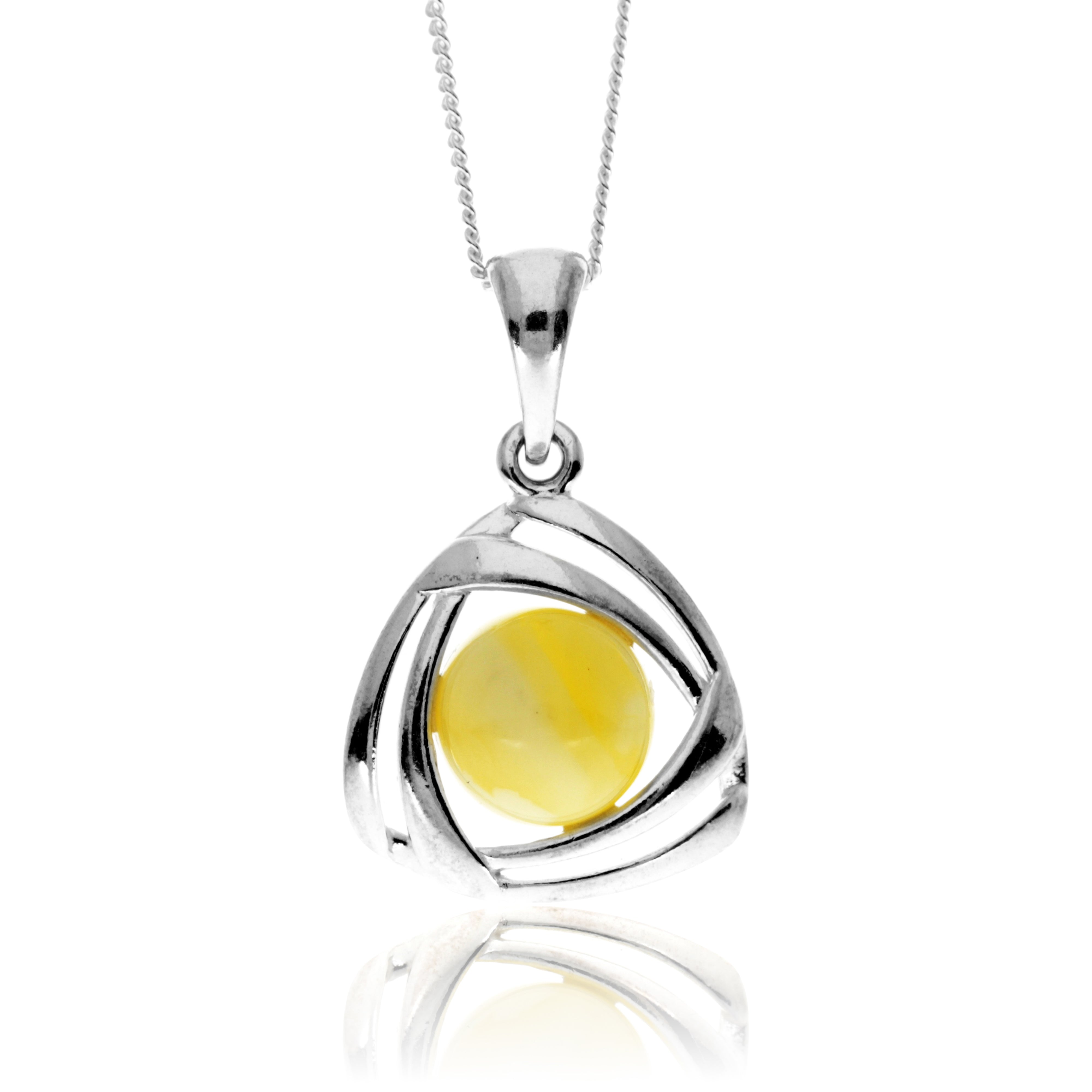 925 Sterling Silver & Genuine Baltic Amber Celtic Pendant - GL2038