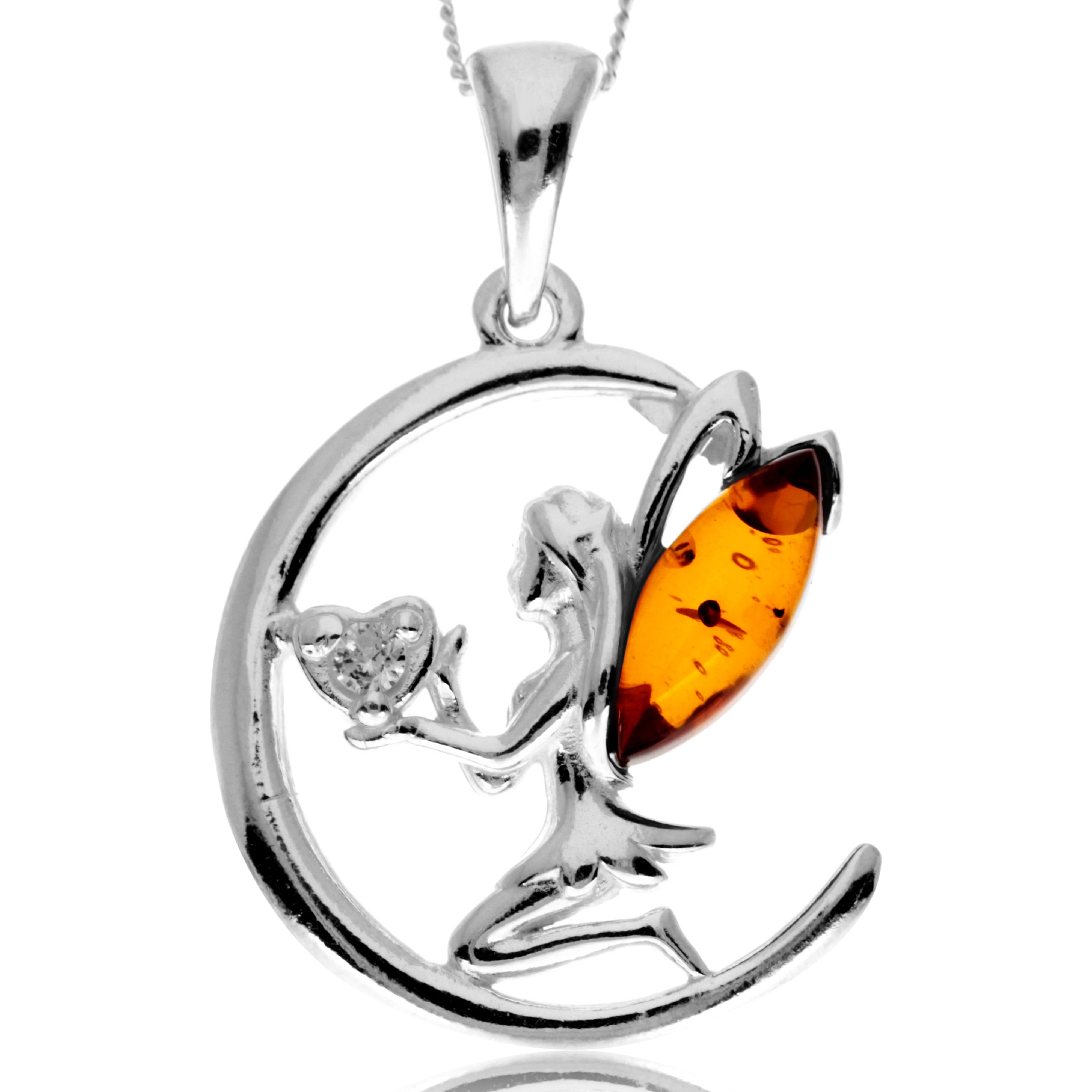 925 Steling Silver & Genuine Baltic Amber Fairytale Pendant - GL2047