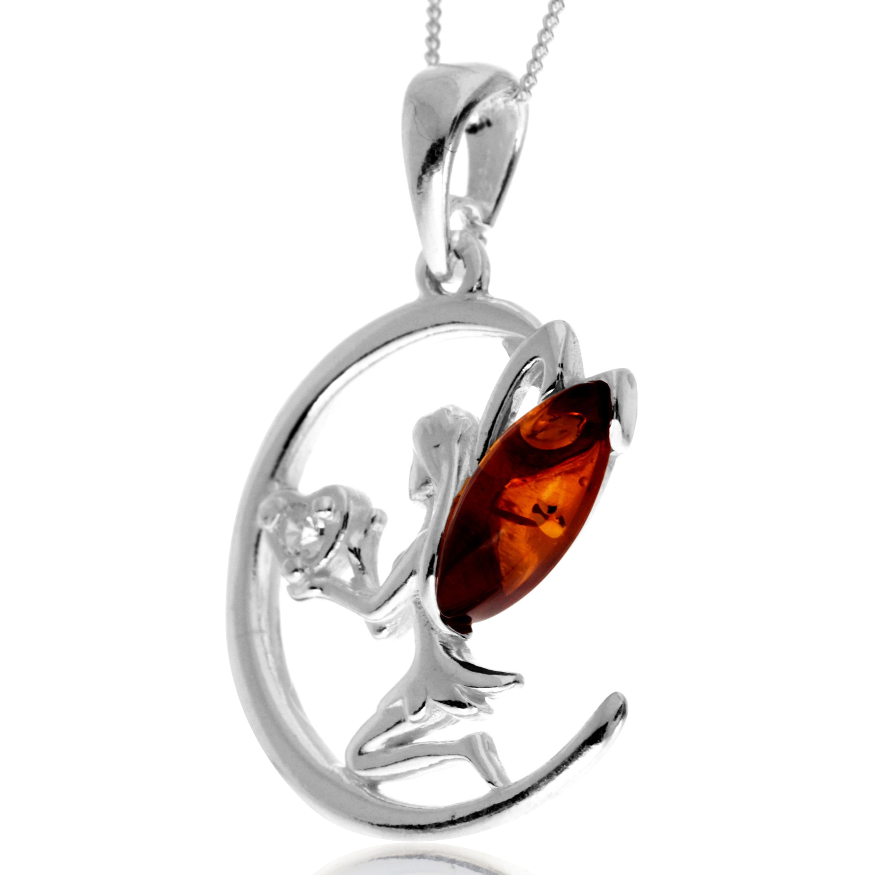 925 Steling Silver & Genuine Baltic Amber Fairytale Pendant - GL2047