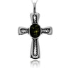 925 Steling Silver & Genuine Baltic Amber Celtic Cross Pendant - GL2051