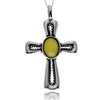 925 Steling Silver & Genuine Baltic Amber Celtic Cross Pendant - GL2051