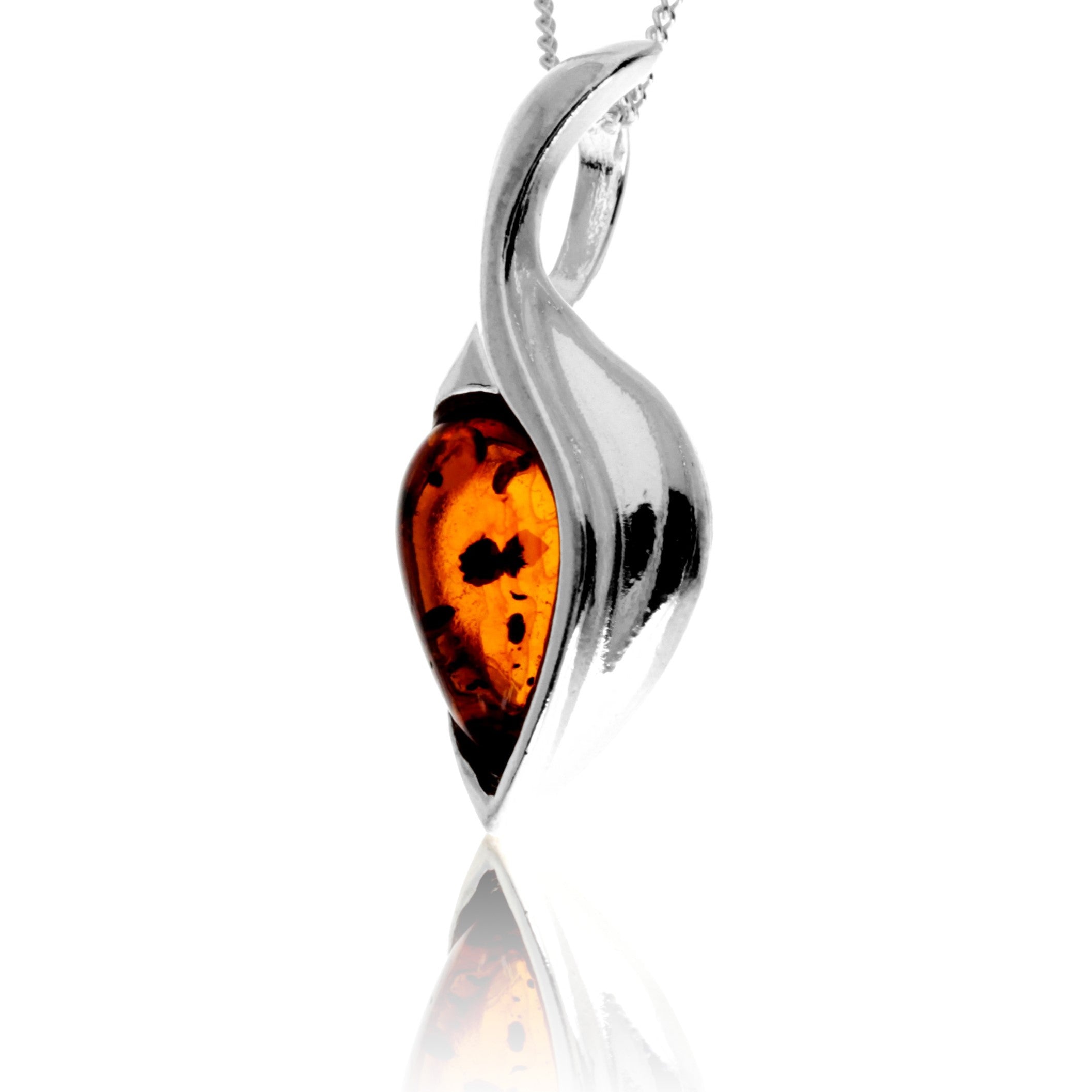 925 Steling Silver & Genuine Baltic Amber Modern Pendant - GL2054