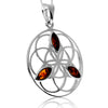 925 Steling Silver & Genuine Baltic Amber Celtic Flower of Life Pendant - GL2059