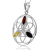 925 Steling Silver & Genuine Baltic Amber Celtic Flower of Life Pendant - GL2059