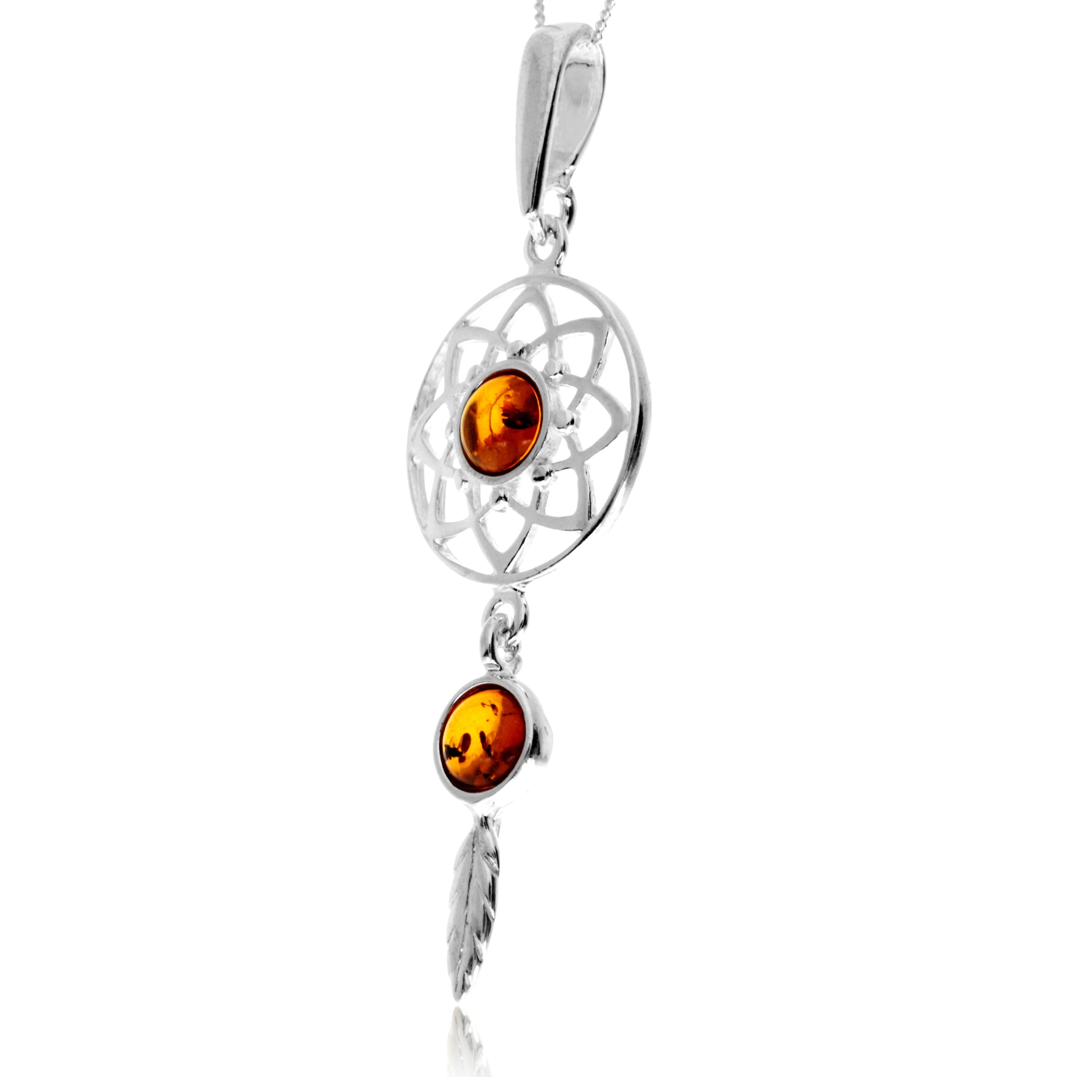 925 Steling Silver & Genuine Baltic Amber Celtic Dream Catcher Pendant - GL2060