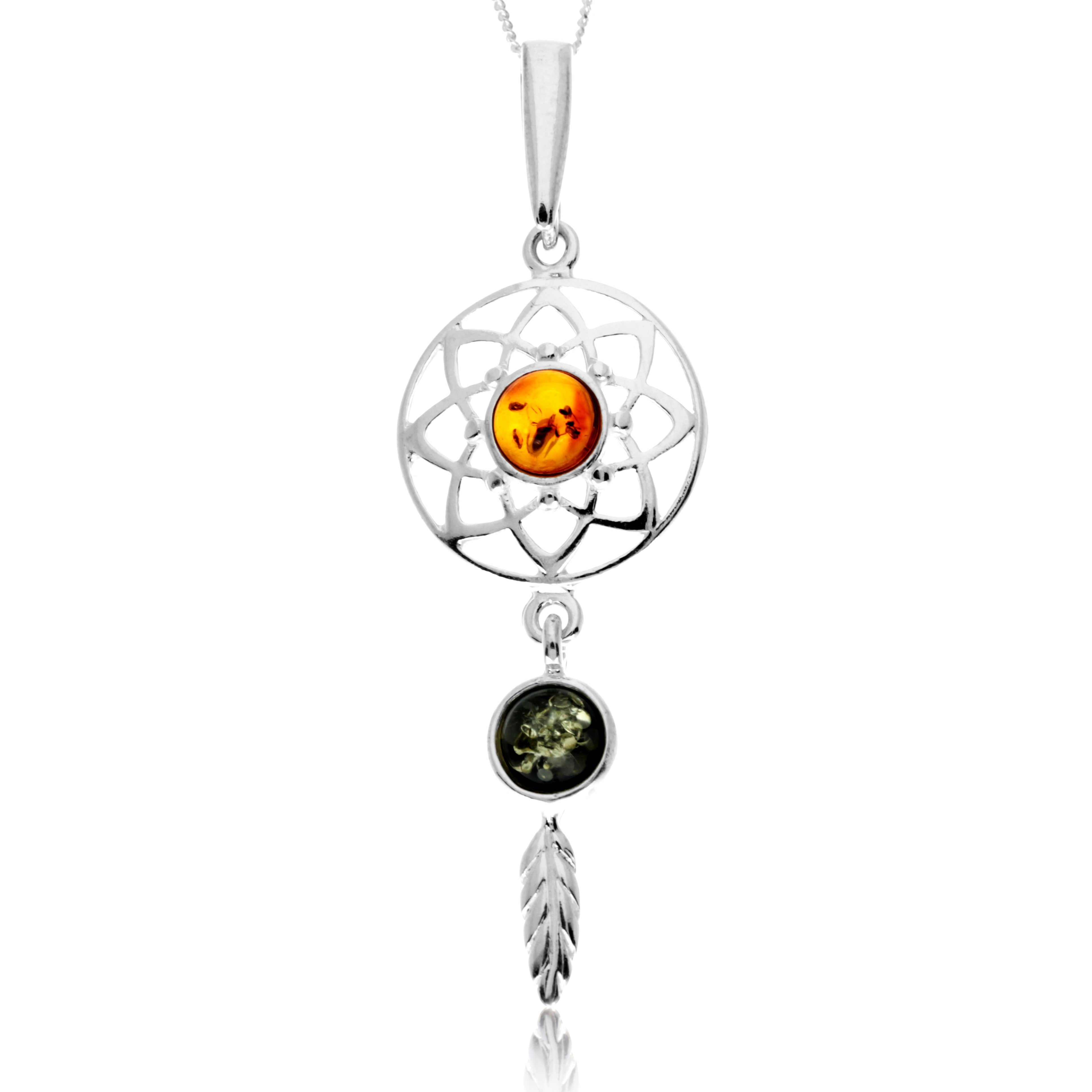 925 Steling Silver & Genuine Baltic Amber Celtic Dream Catcher Pendant - GL2060