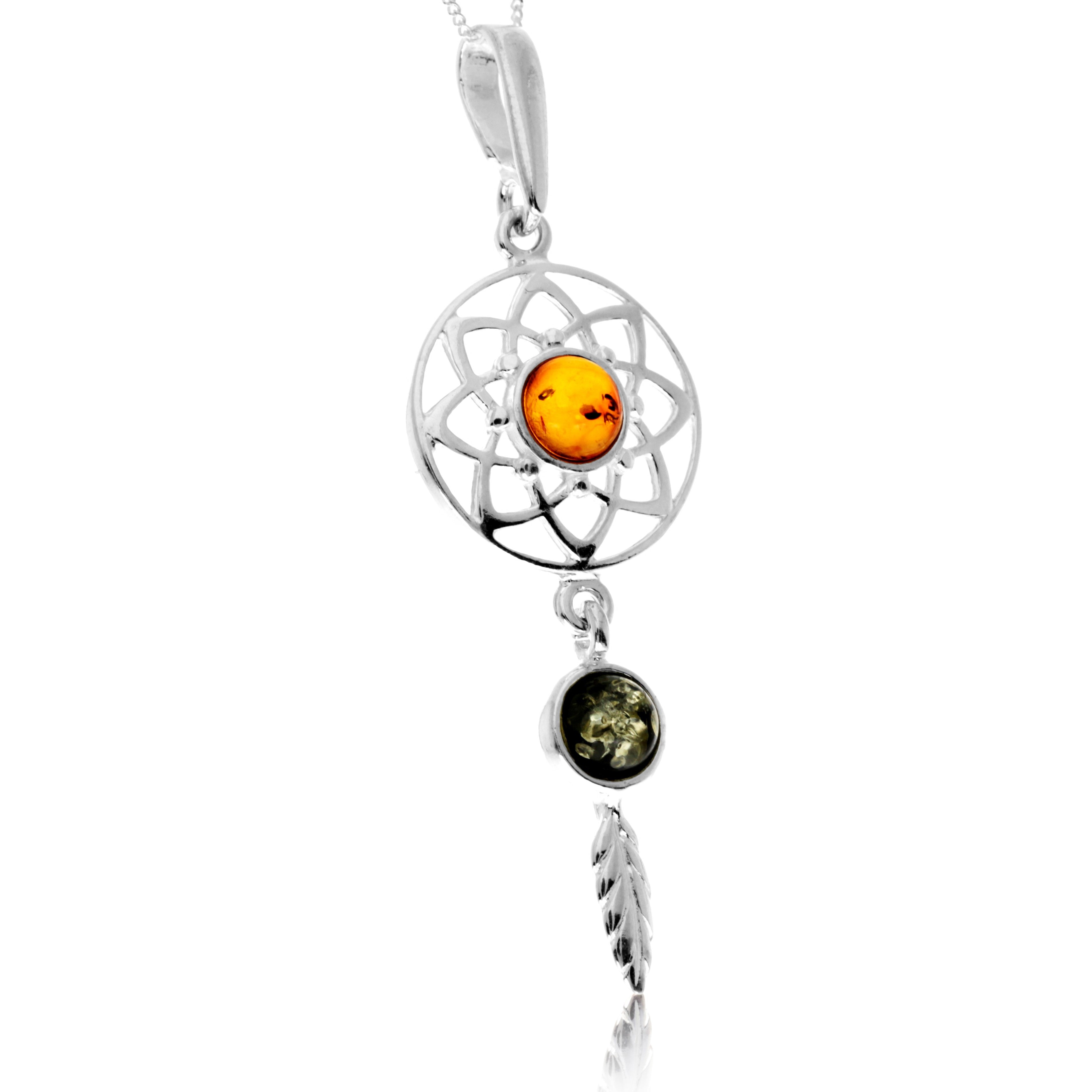 925 Steling Silver & Genuine Baltic Amber Celtic Dream Catcher Pendant - GL2060