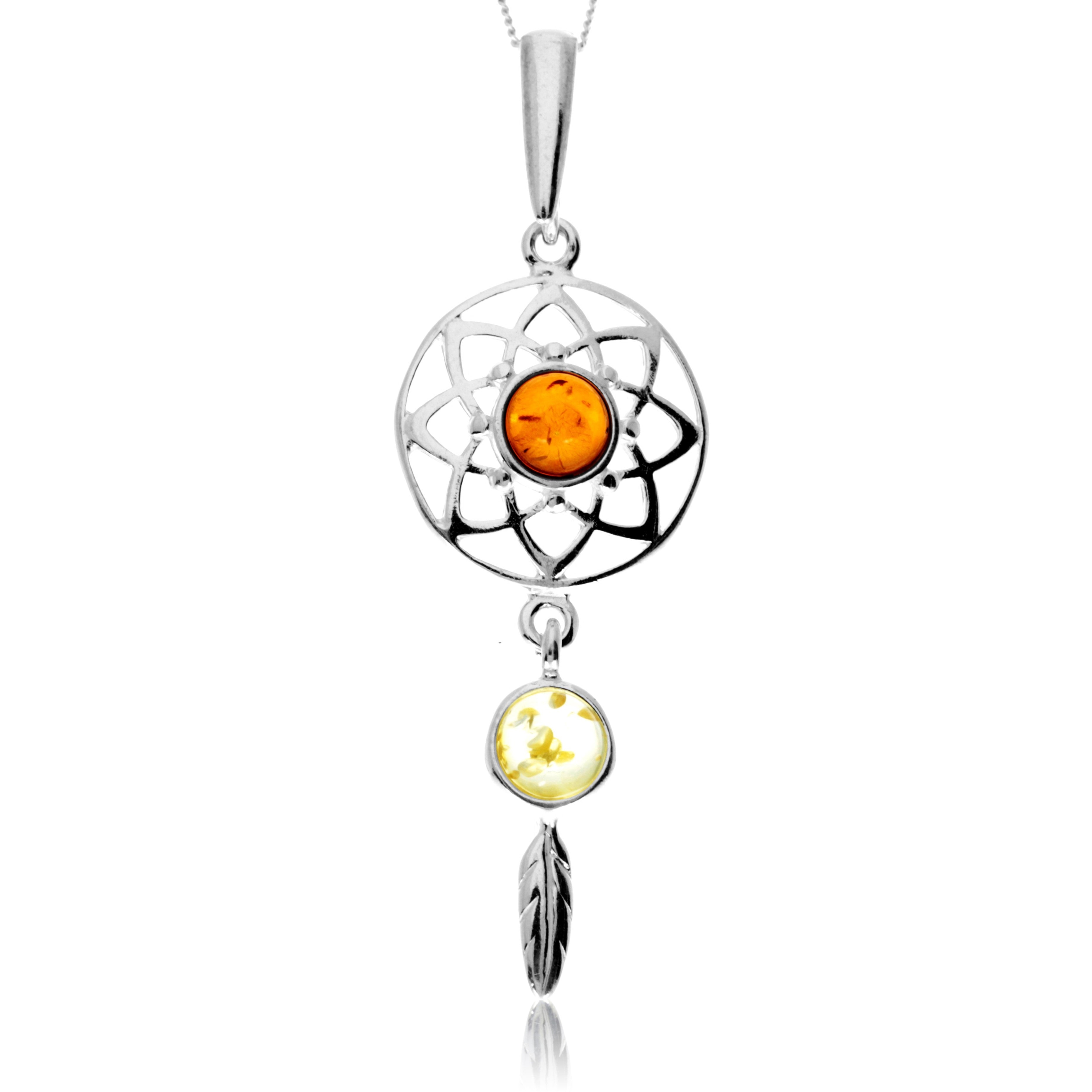 925 Steling Silver & Genuine Baltic Amber Celtic Dream Catcher Pendant - GL2060