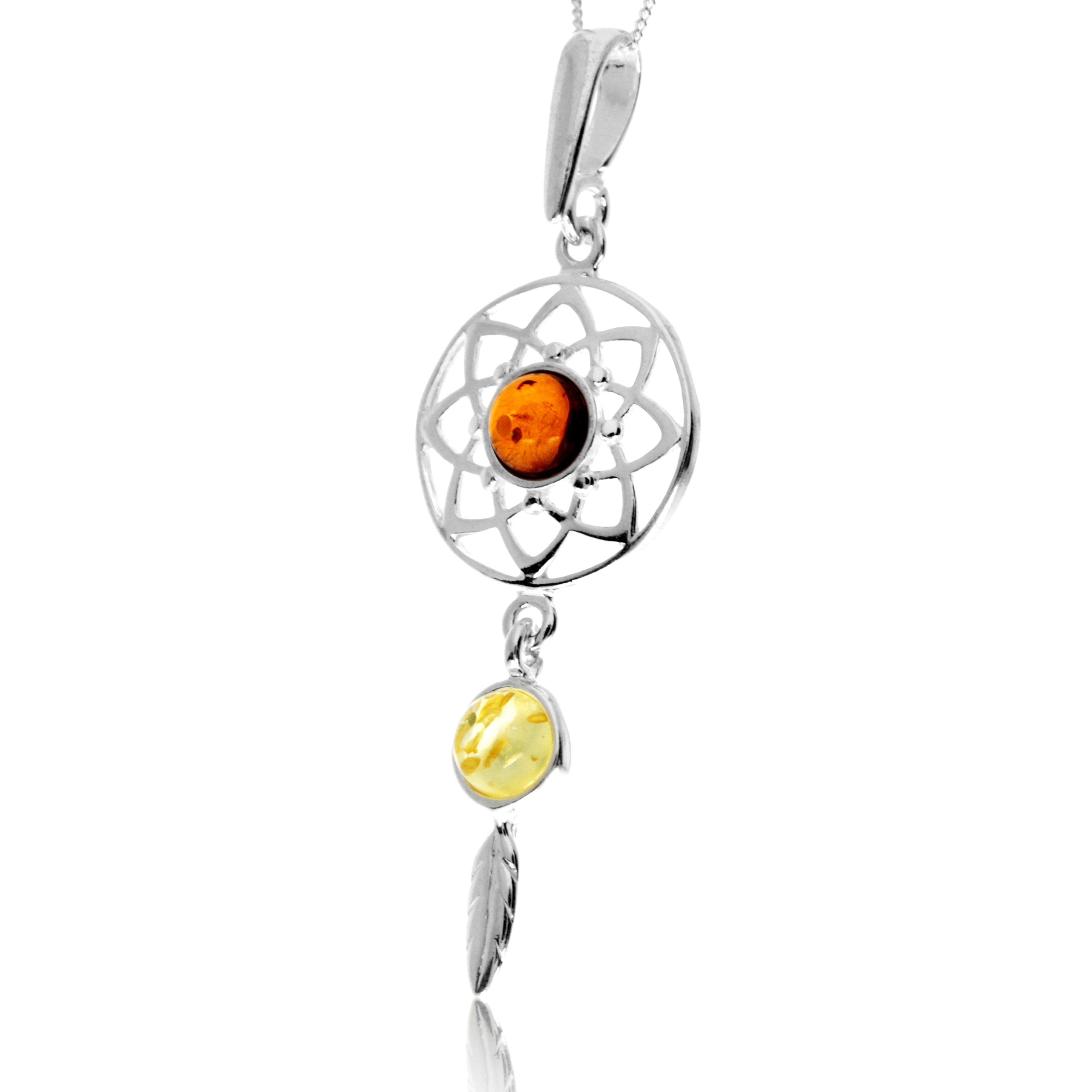 925 Steling Silver & Genuine Baltic Amber Celtic Dream Catcher Pendant - GL2060